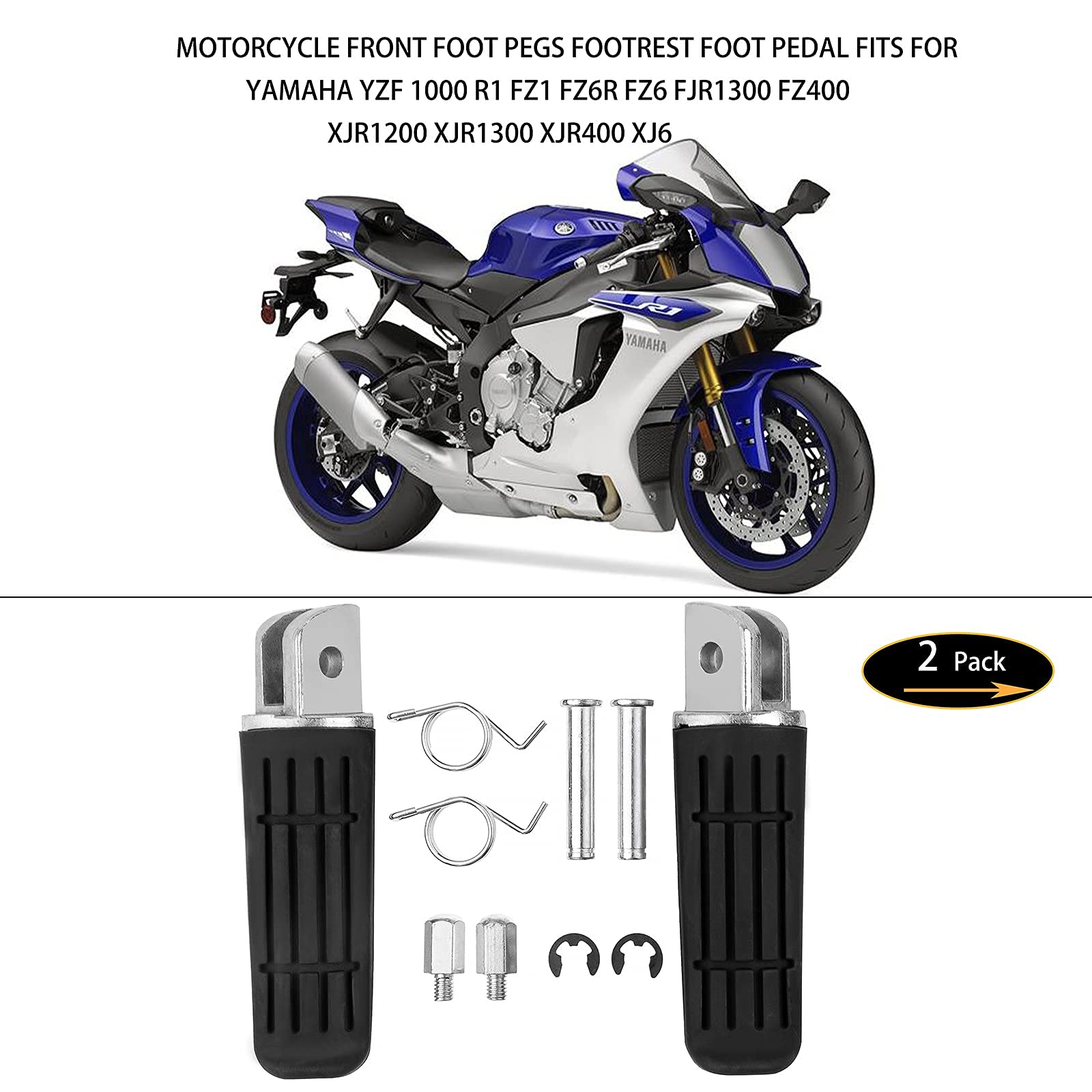 Motorcycle Front Foot Pegs Footrests Pedal Fits for Yamaha YZF1000 R1 FZ1 FZ6R FZ6 FJR1300 FZ400 XJR1200 XJR1300 XJR400 XJ6 TDM