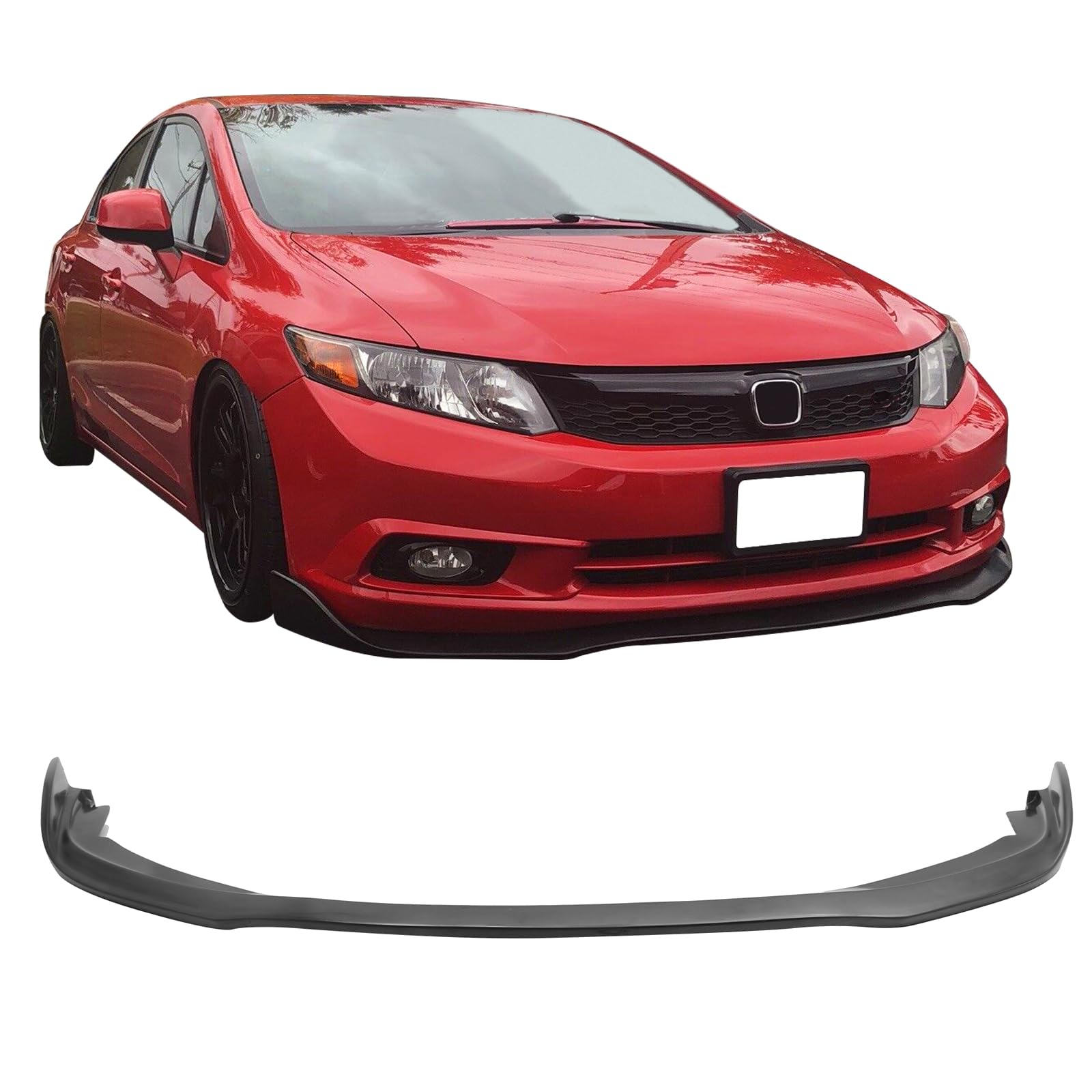 IKON MOTORSPORTS Front Bumper Lip, CS2 Style, Black PU, Compatible with 2012 Honda Civic, Model BLF-HC124CS2-PU