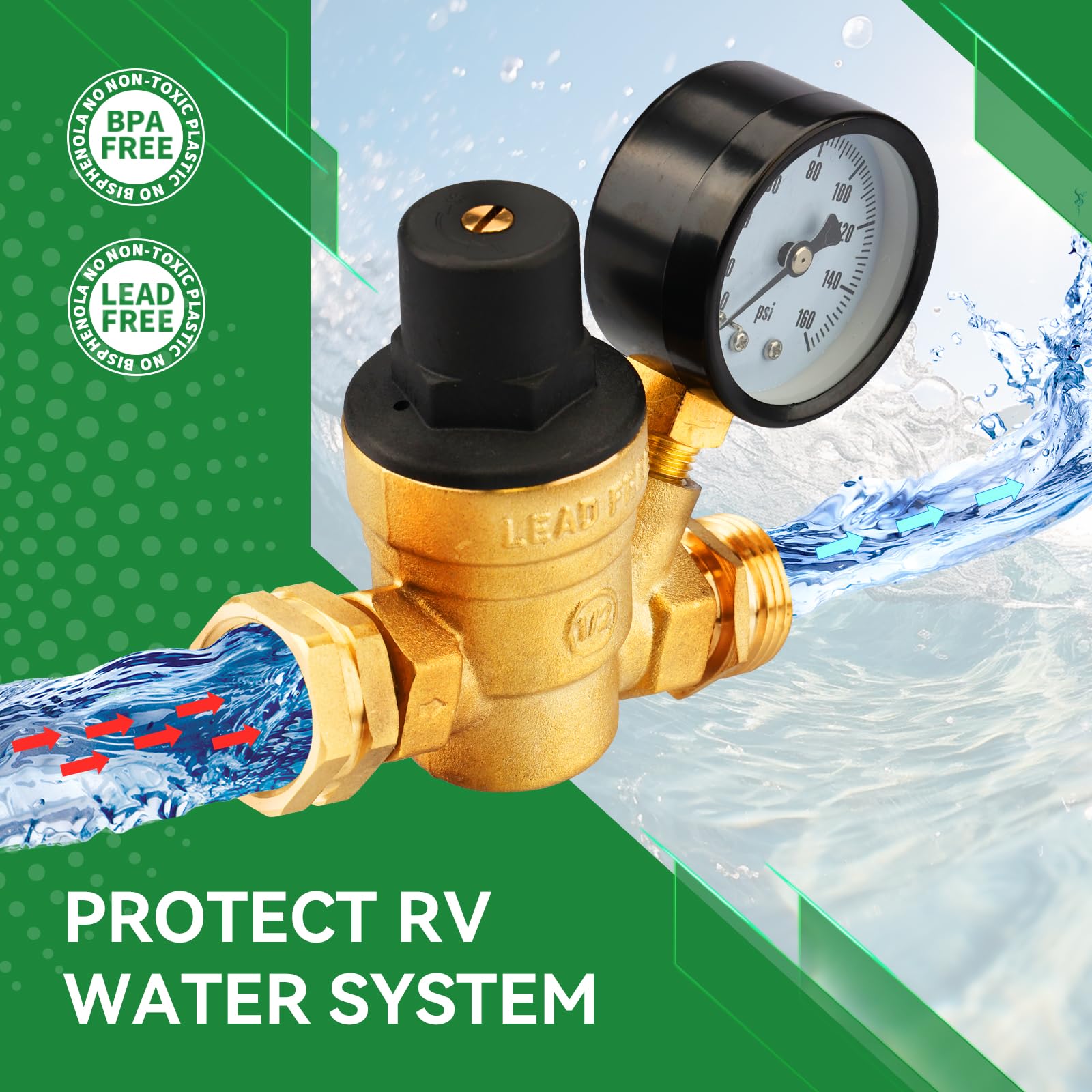 RVINGPRO RV Water Pressure Regulator and Filter Kit All-in-One Lead-Free Fresh Water Kit, Complete Drinking Water Hookup Kit for