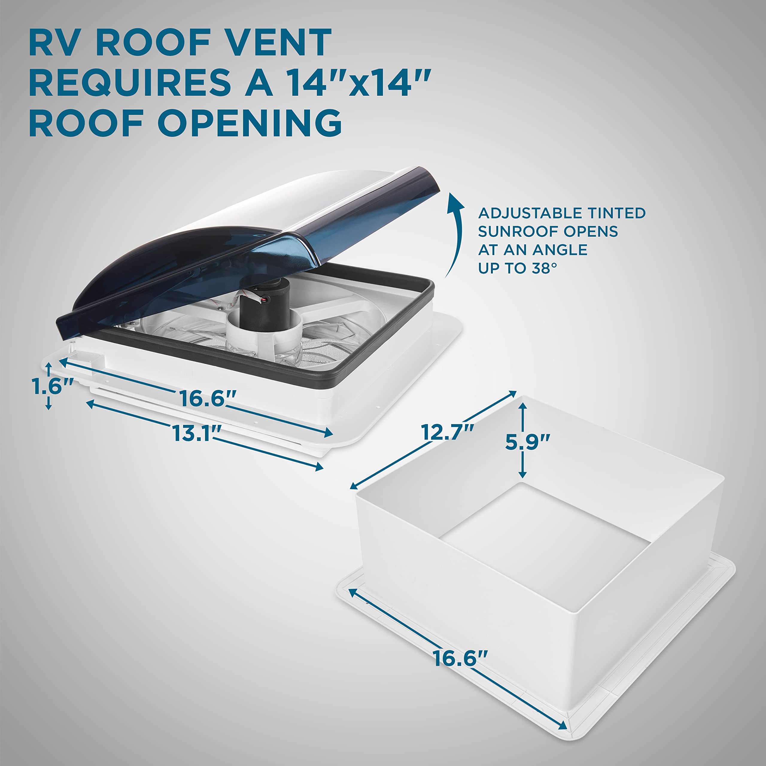 Hike Crew 14    Rv Roof Vent Fan | 12V Intake & Exhaust Camper Fan | Manual Open/Close | Includes Screws & Garnish | Smoked Lid