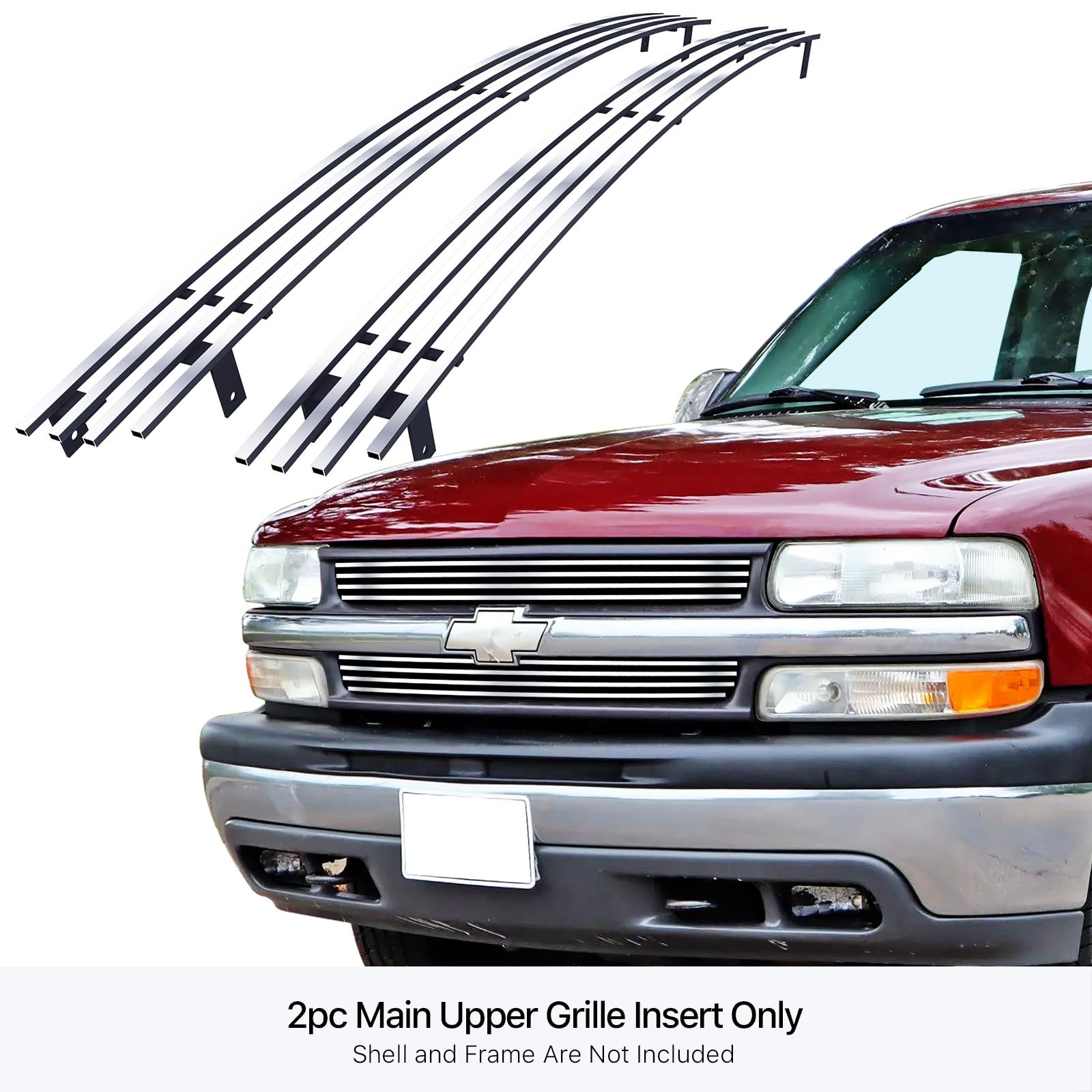 APS Compatible with Chevy Silverado 1500 1999-2002 & 00-06 Suburban Tahoe Main Upper Stainless Steel Chrome Billet Grille Grill