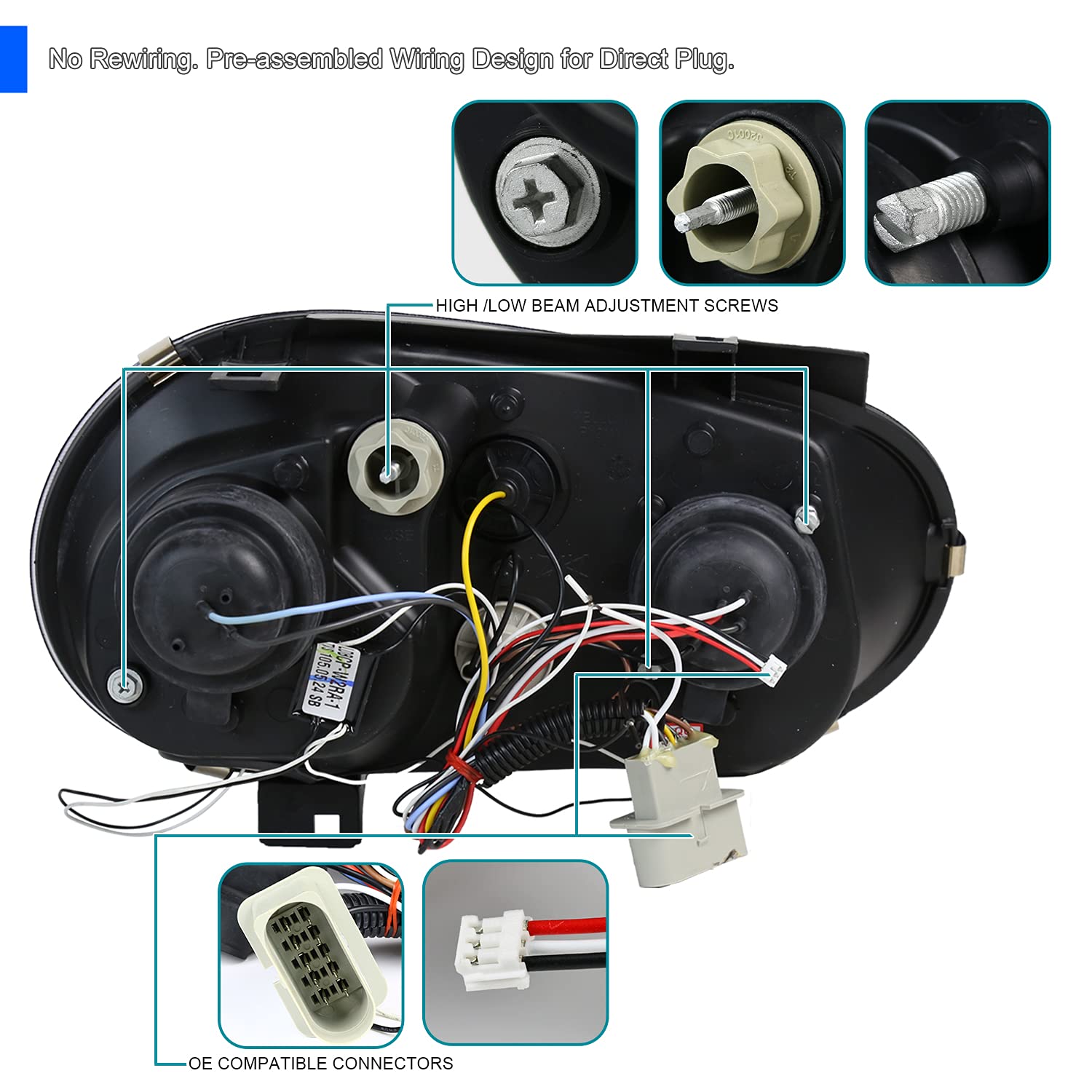 SPEC-D Tuning Euro Black Projector Headlights for 1999-2006 VW Golf/GTI, Left + Right Pair, Black Housing Clear Lens, Model LHP-GLF99JM