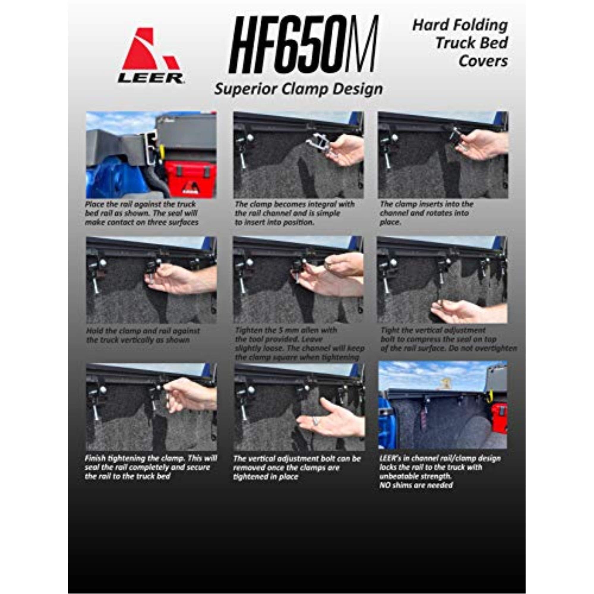 LEER HF650M Quad-Folding Tonneau Cover for 2019-2024 Chevy Silverado/GMC Sierra 6.6 FT Bed, Black, Fiberglass-Reinforced Polymer
