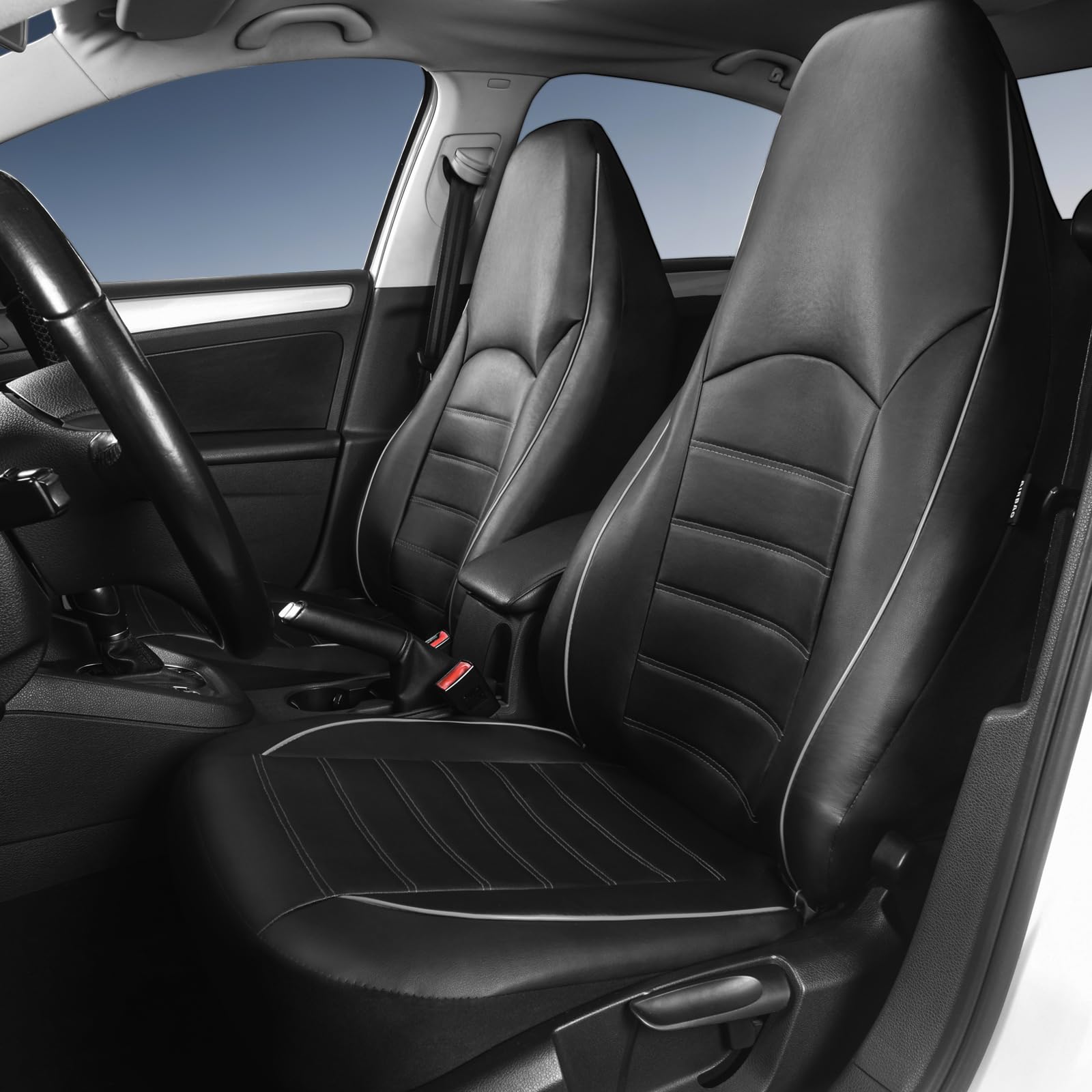 Toyoun Classic Universal Pu Leather Car Seat Covers Full Set Fit Most Cars Trucks Suvs Or Vans Gray High Back Front Bucket And R