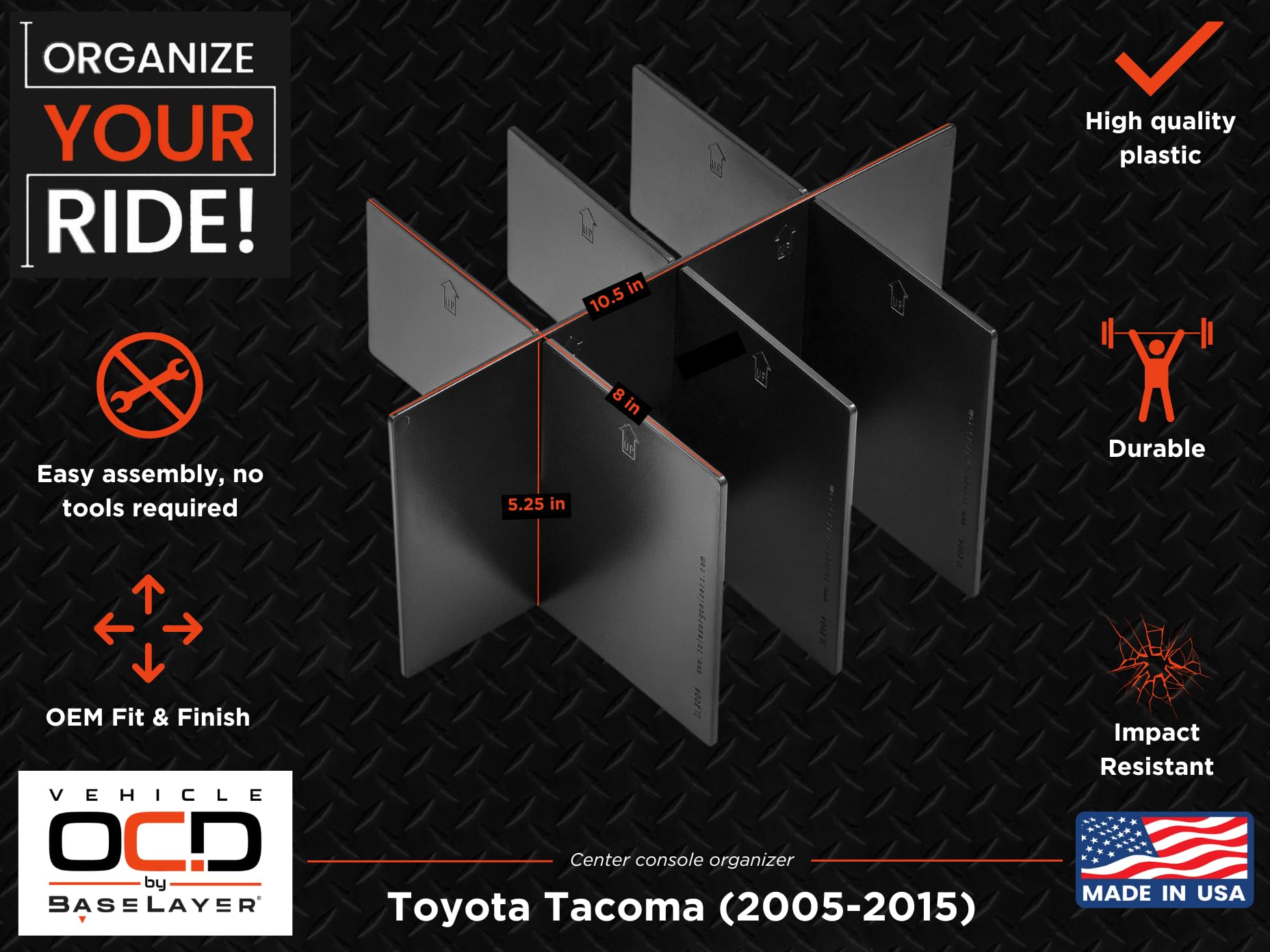Vehicle Ocd - Center Console Divider, Tray, And Glove Box Organizer For Toyota Tacoma (2005-2015) - Made In Usa - Slx500
