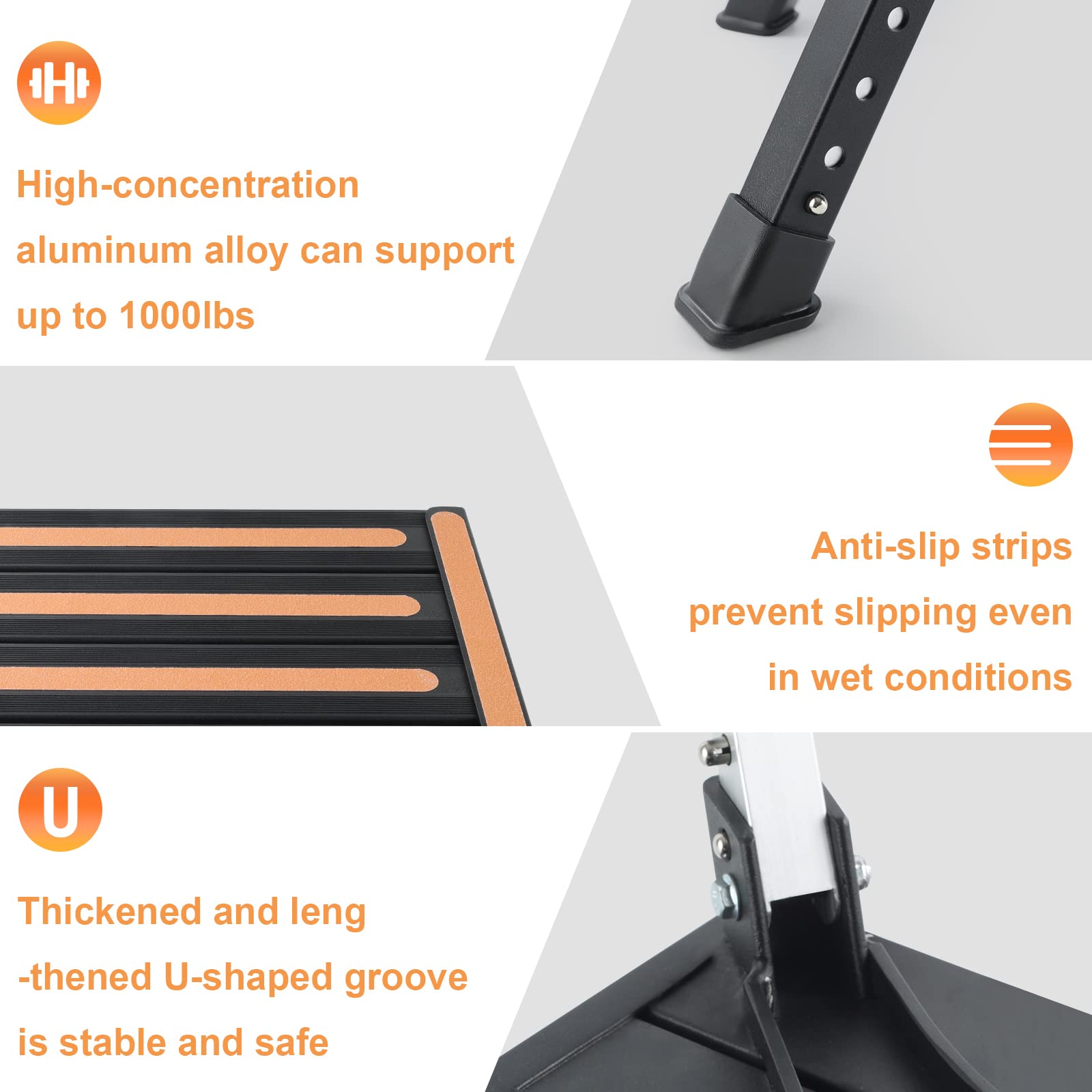 Yagud Safety RV Steps - Height Adjustable Aluminum Folding Platform Step, 17"x12" Anti-Slip Surface, Supports 1000lbs, Black