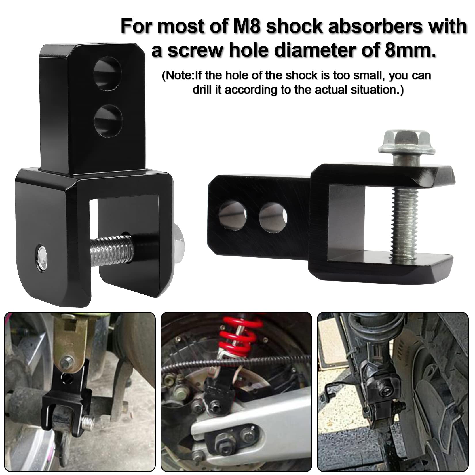 psler M8 Motorcycle Shock Extender Adapter - Black Aluminum Alloy Riser with High Damping Device, Thicken Pad and Screws