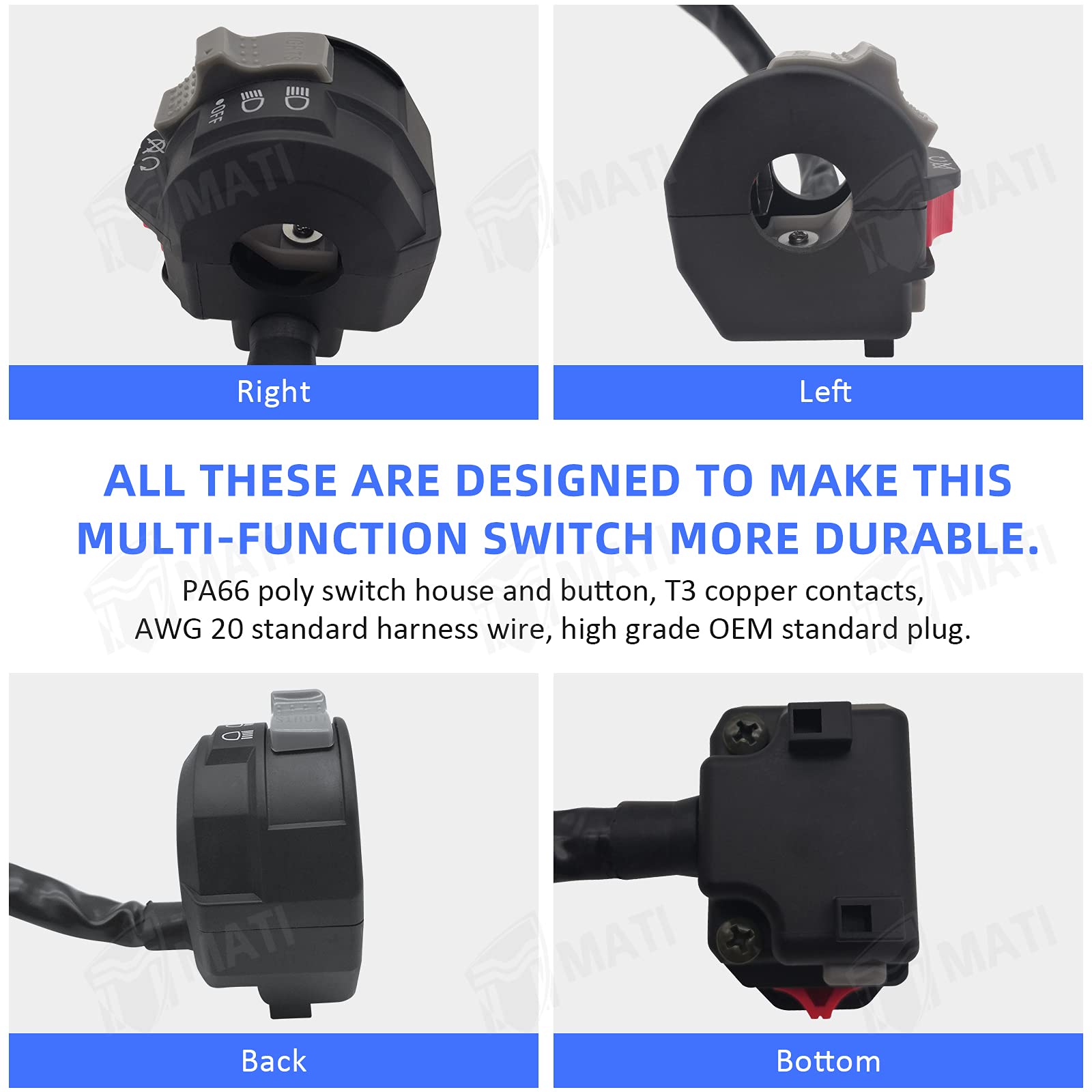 Left Handlebar Control Engine Start Run Off Headlight Switch for Yamaha Wolverine 350 YFM350F Big Bear 350 YFM350F/U Kodiak 400