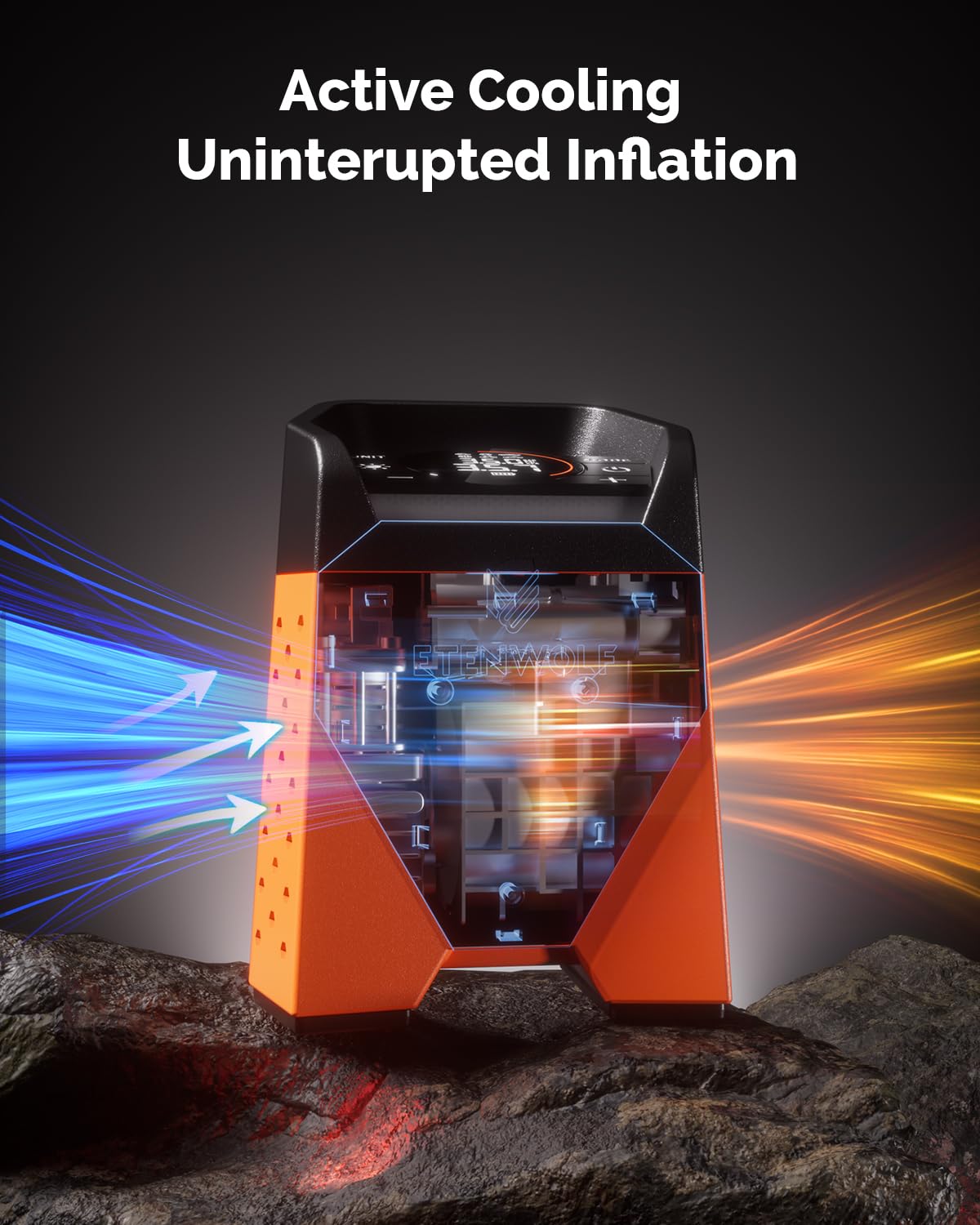 ETENWOLF ZEPHYR S3 Tire Inflator, 160 PSI Air Pump for Cars & Bikes, Fast Inflation, Portable, Vivid Orange