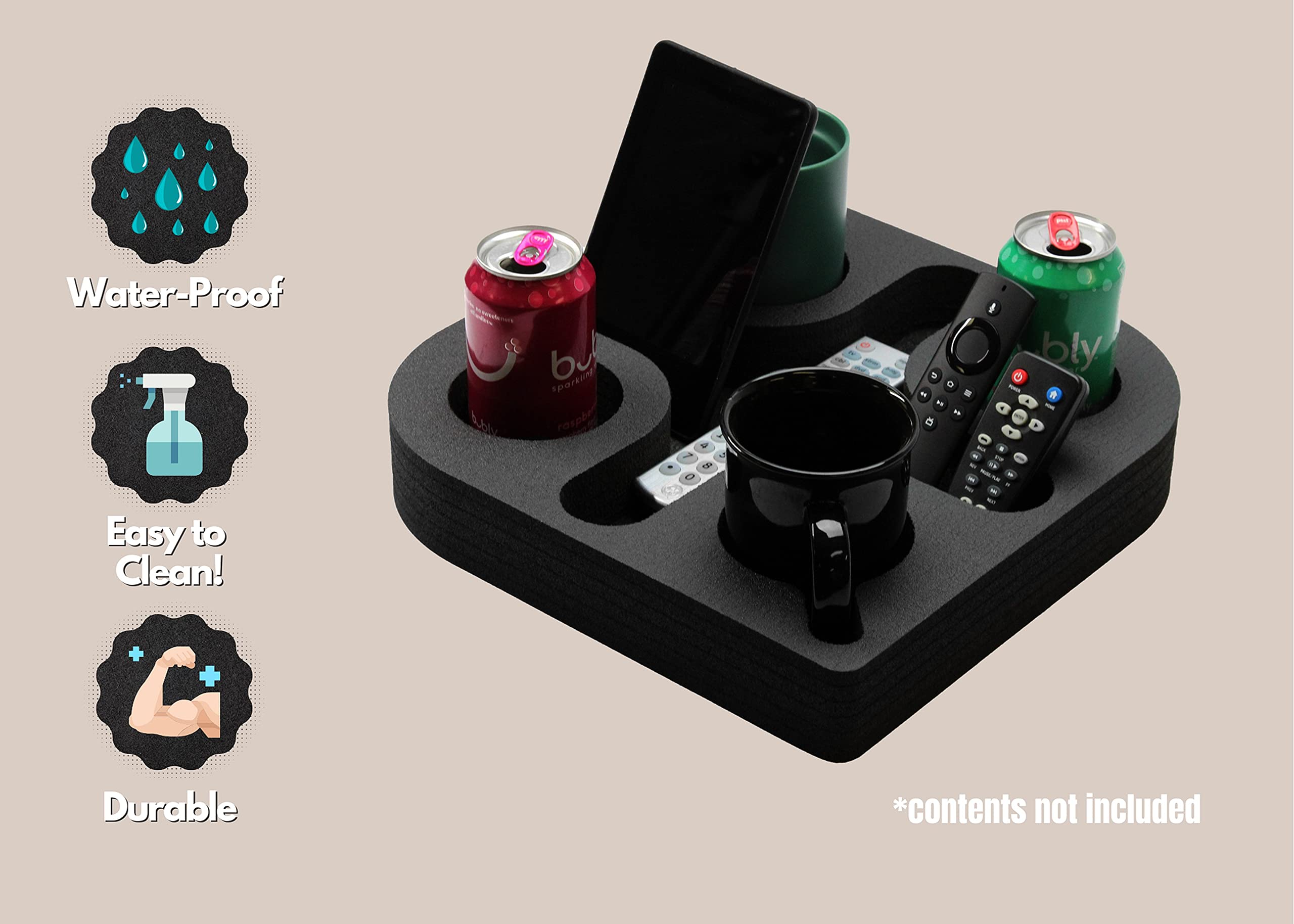 Polar Whale Couch Drink Holder Durable Black Foam Stylish Refreshment Tray For Sofa Bed Floor Car Rv Lounge Tv Room 5 Compartmen
