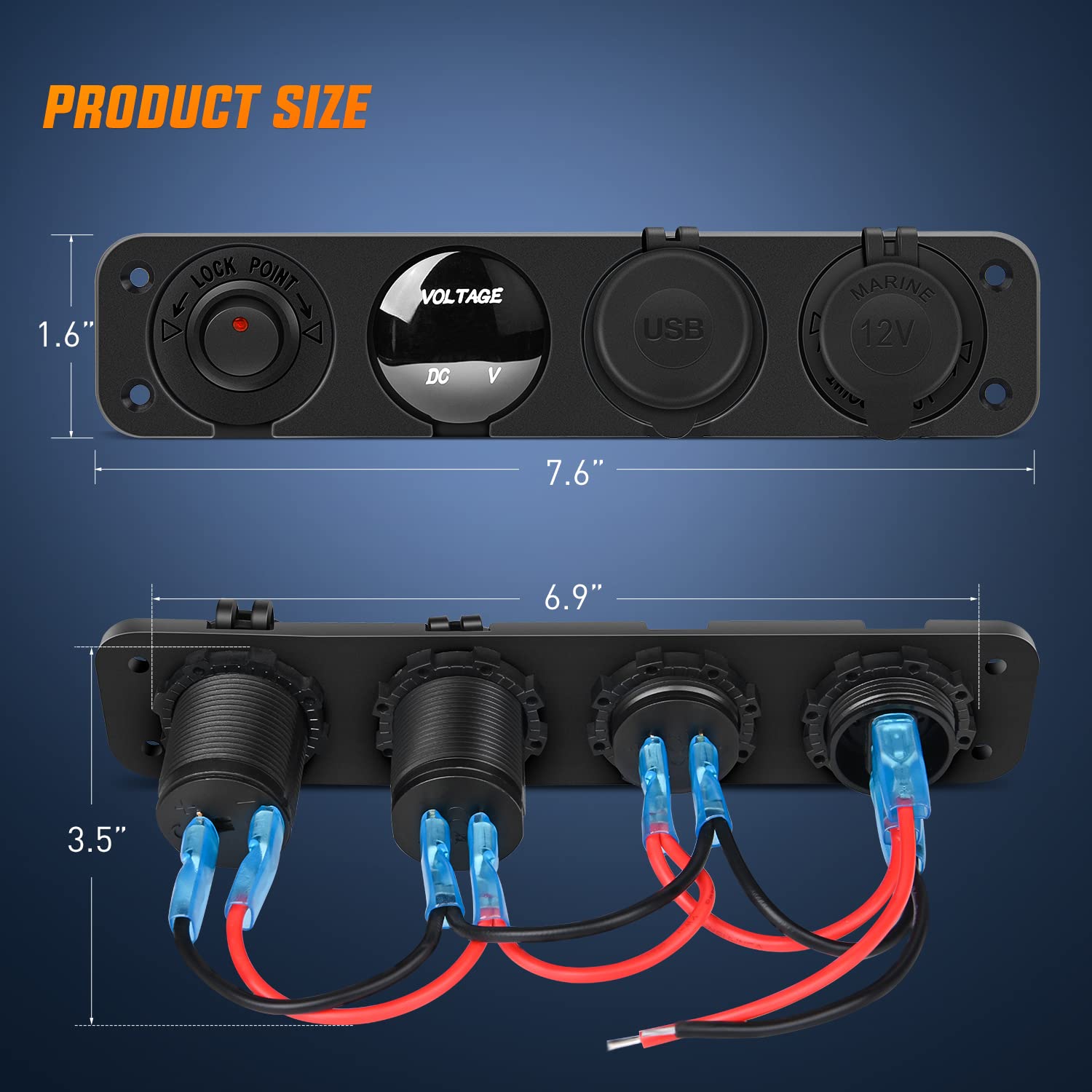Nilight 4 In 1 On/Off Charger Socket Panel Dual Usb Power Outlet Led Voltmeter Cigarette Lighter Socket Lighted On Off Rocker To