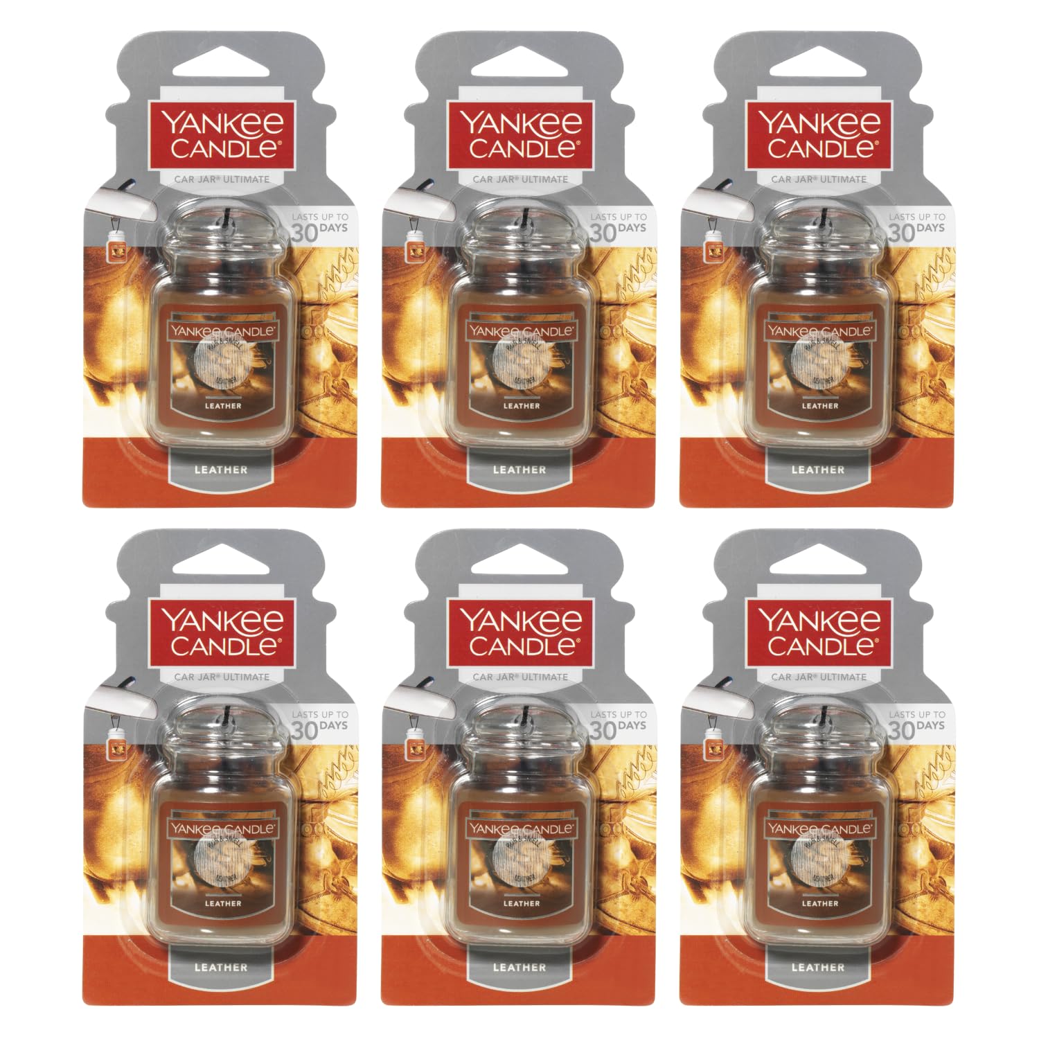 Yankee Candle Car Air Fresheners, Hanging Car Jar Ultimate Leather Scented, Neutralizes Odors Up To 30 Days, Brown, 1 Count (Pac
