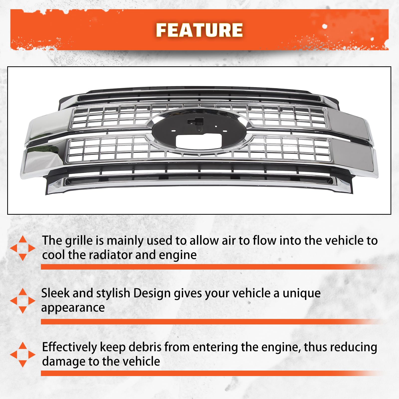 ECOTRIC Front Bumper Grill for 2017-2019 Ford F250 F350 F450 Super Duty, Chrome Finish, Model ET-096, Durable Design