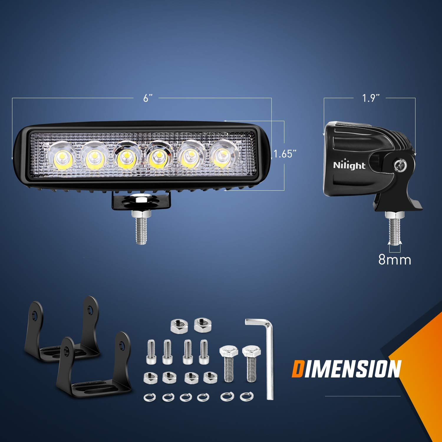 Nilight 6-Inch LED Light Bar - 2PCS 18W Waterproof Offroad Fog Pods for SUV, ATV, Truck, Golf Cart - Model 15027F-B