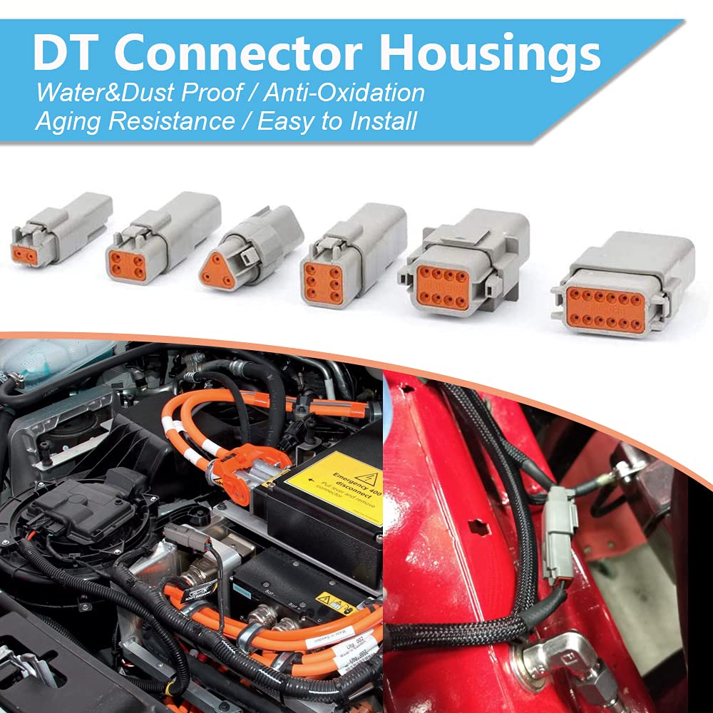 JRready DT Deutsch Connector Kit - 2 3 4 6 8 12 Pin, Waterproof IP67, Gray, Size 16, Automotive Repair Accessory
