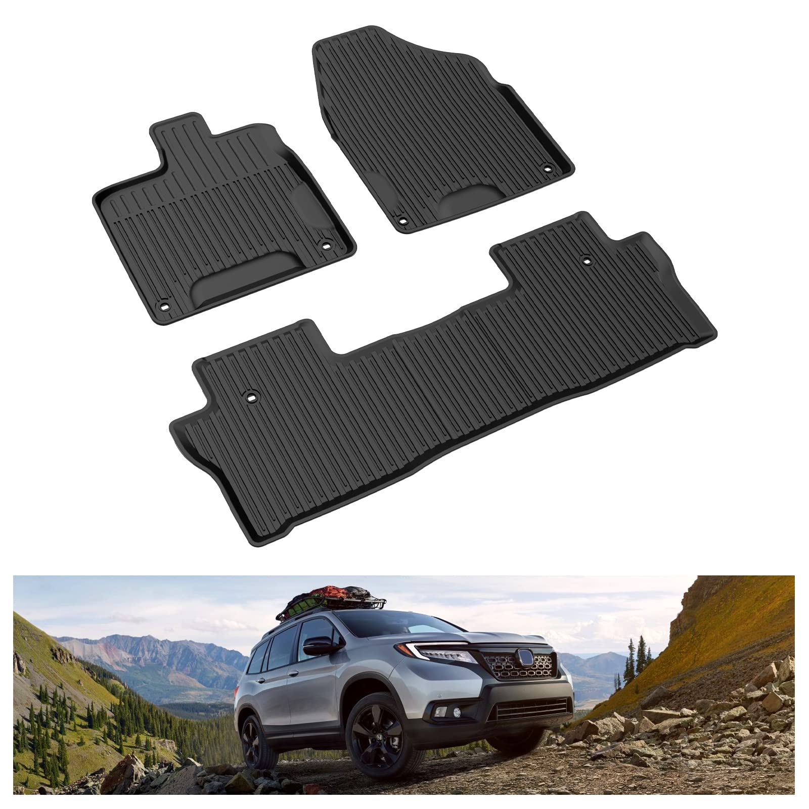 Kiwi Master Floor Mats For 2019-2025 Honda Passport Oem Replacement 08P17-Tgs-100 All Weather Mat Liners Front Rear 2 Row Seat T