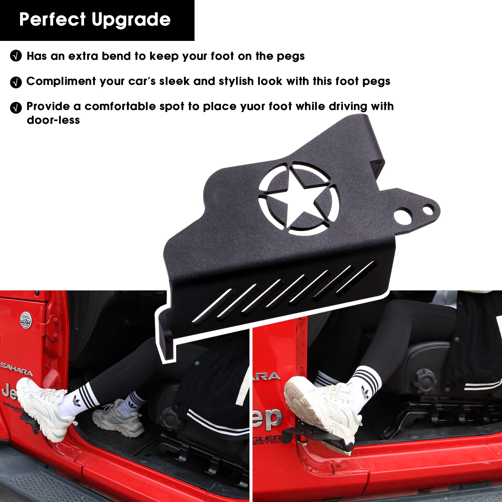 Sukemichi Foot Pegs Doors Off For Jeep Jk Jl Jt, Exterior Foot Rest Pedals Door Hinge Foot Pegs For 2007-2025 Jeep Wrangler Jk J