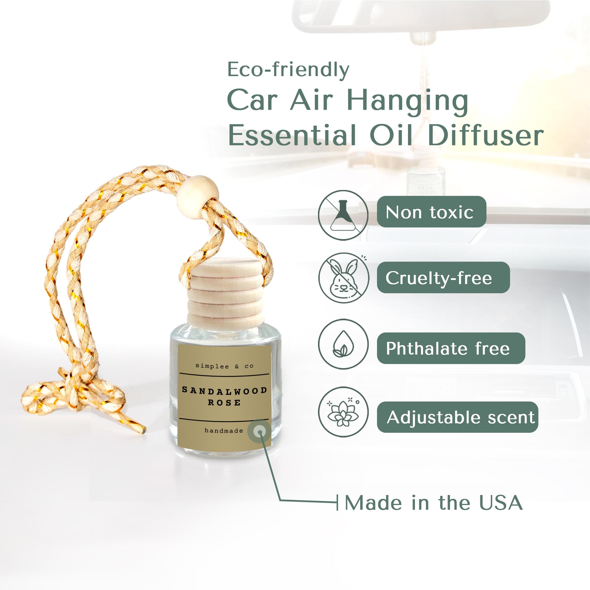 Sandalwood Rose Car Air Hanging Essential Oil, Car Air Freshener Diffuser, Long Lasting Essential Oils, Aromatherapy Vehicle Dif