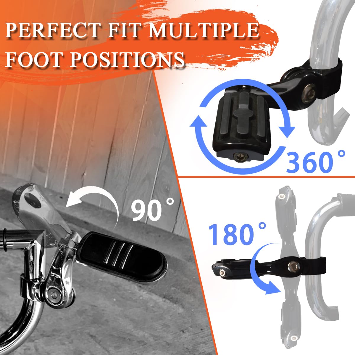 FOVPLUE 1.25" Short Angled Highway Footpegs, Gloss Black Aluminum, Adjustable with Mounts for Harley Touring Models