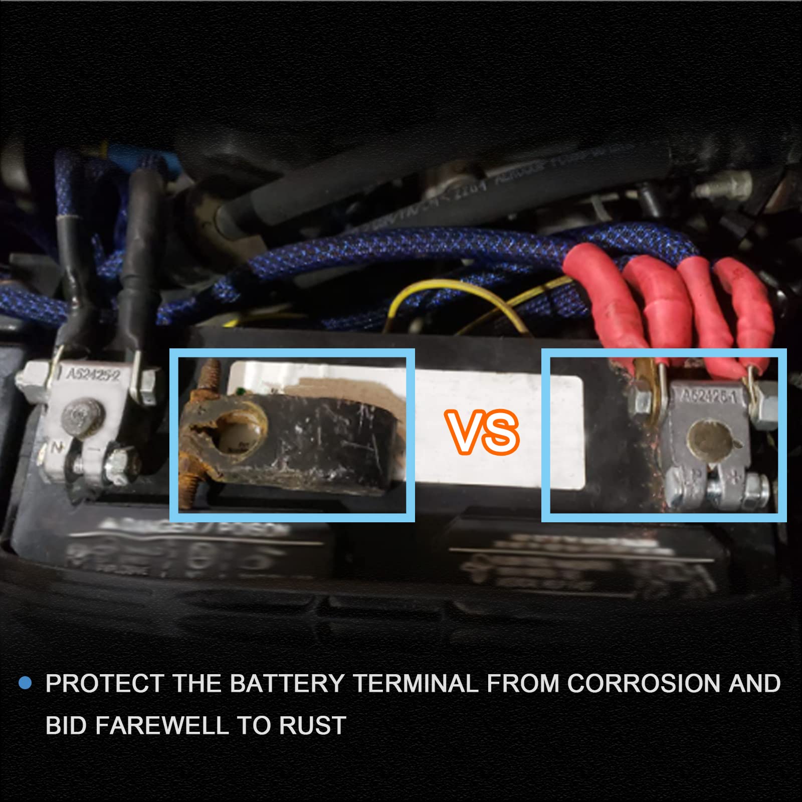 HGNVGZ Battery Terminal Connectors Kit - Heavy Duty Copper, 2 Gauge, Includes 4 Lugs, 4 Heatshrink, 2 Covers, Anti-Corrosion Washers