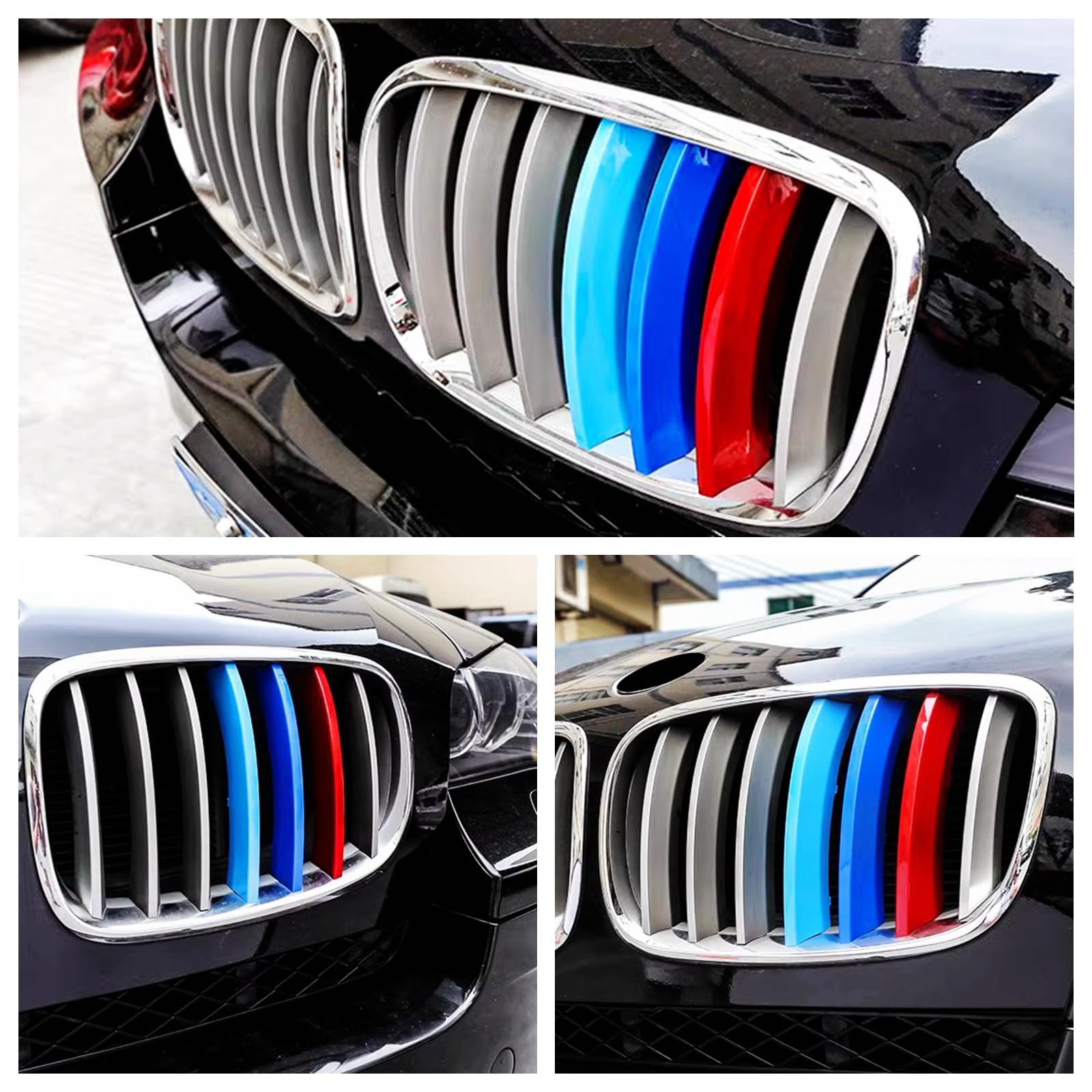Exact Fit ///M-Colored Grille Insert Trims Compatible With Bmw 2007-2013 E70 X5 And 2008-2012 E71 X6 7-Beams Center Kidney Grill