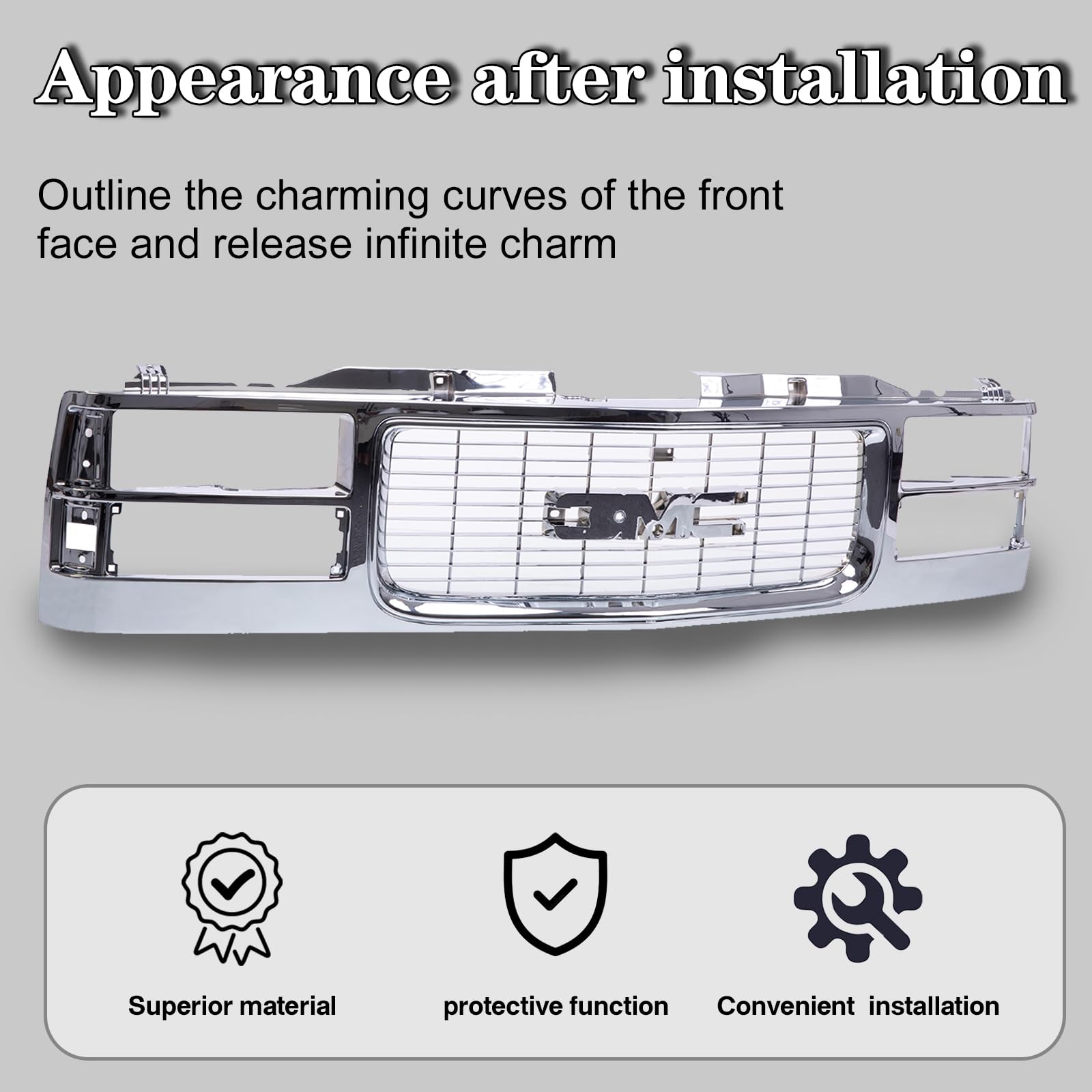 CarPartsDepot Front Grille Grill Chrome for 1994-2000 GMC C/K 1500 2500 3500 - Dual Headlight Holes, All Chrome Finish, Model 400
