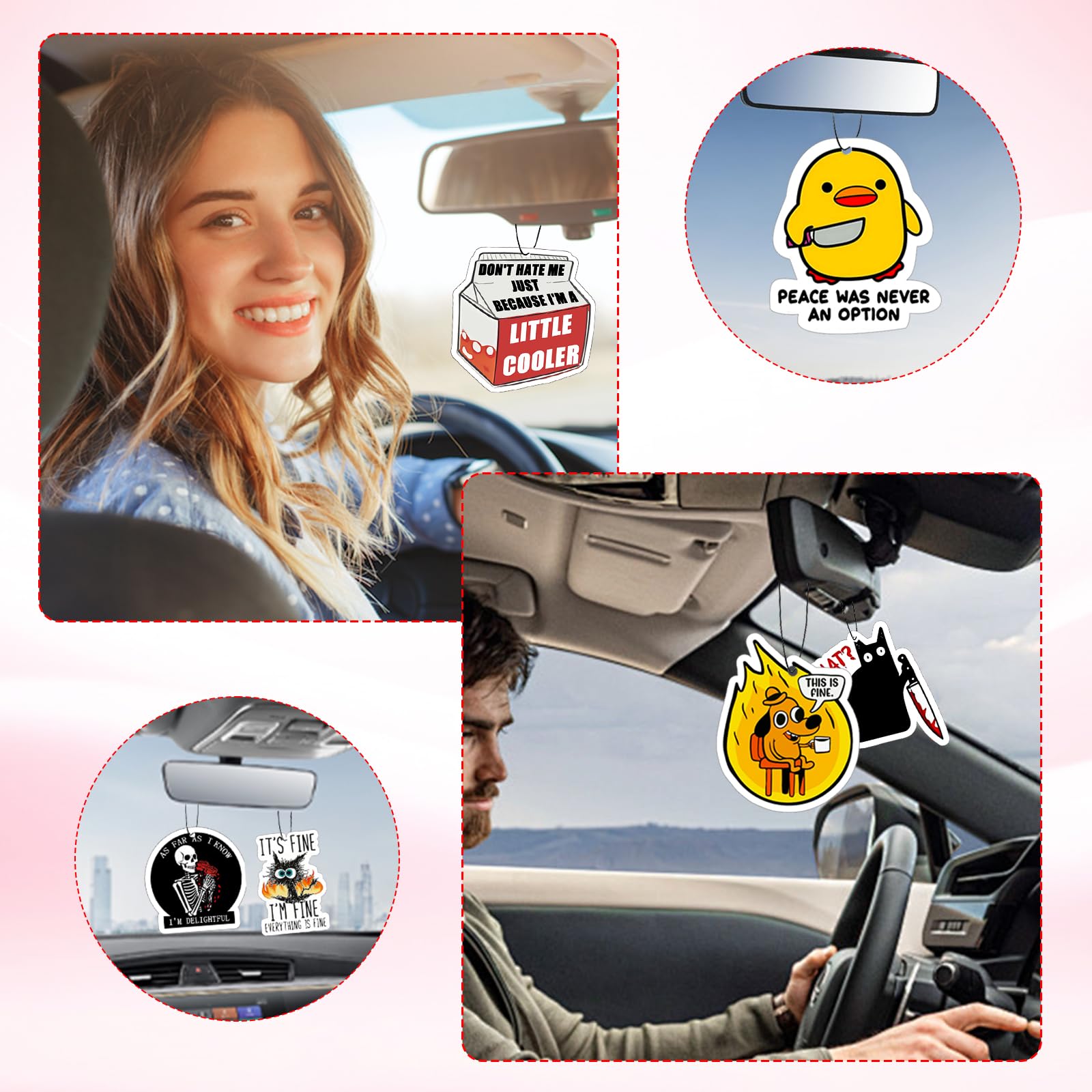 10Pcs Funny Car Air Freshener Hanging Decor Cute Accessories for Auto Interior, Funny Mirror Decor Hanging Cars Freshener Interi
