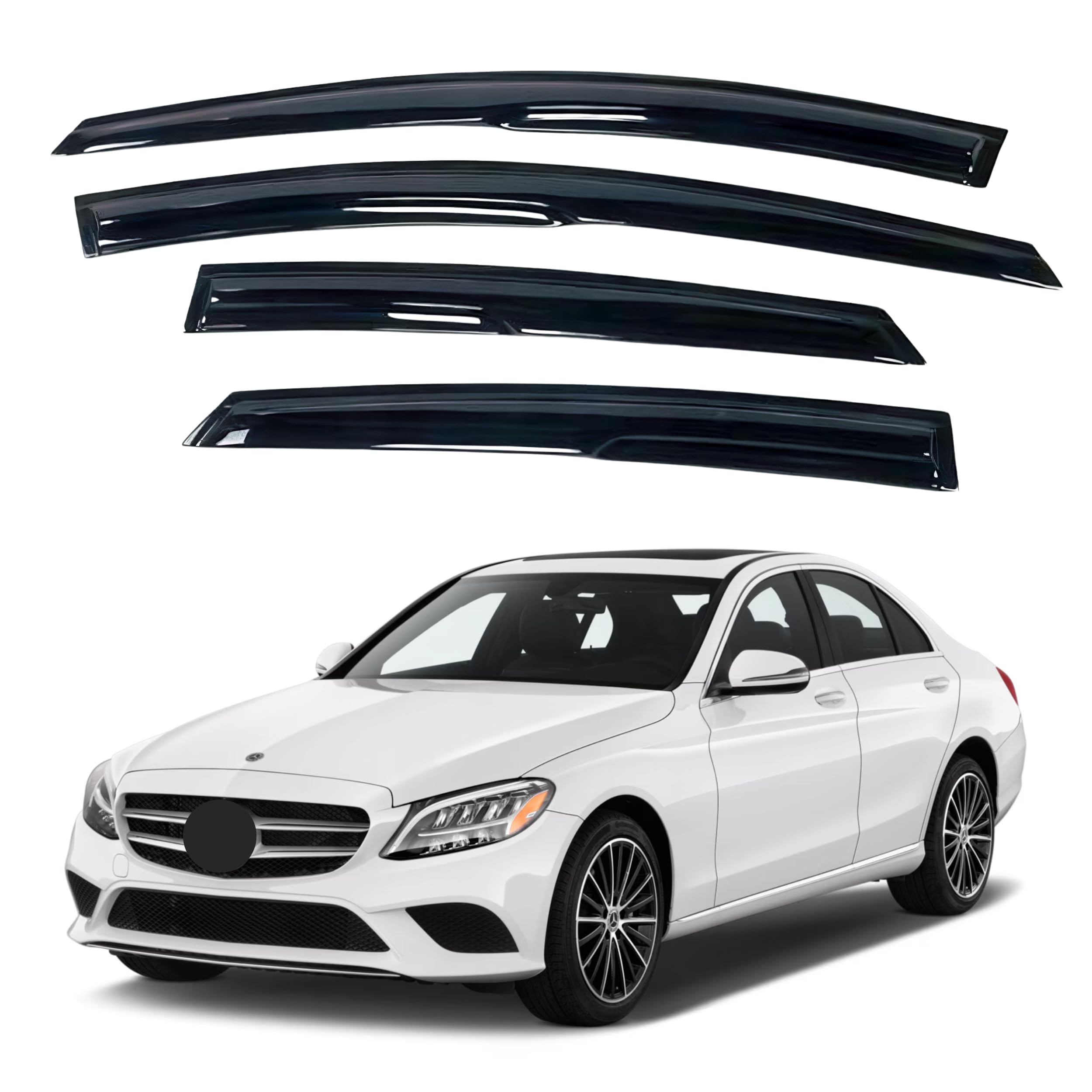 Ig Window Visor For Mercedes-Benz C-Class Sedan 2015-2021 (C300 C450 C43 C63), Rain Guard Tape-On Side Vent Deflector Mugen Styl