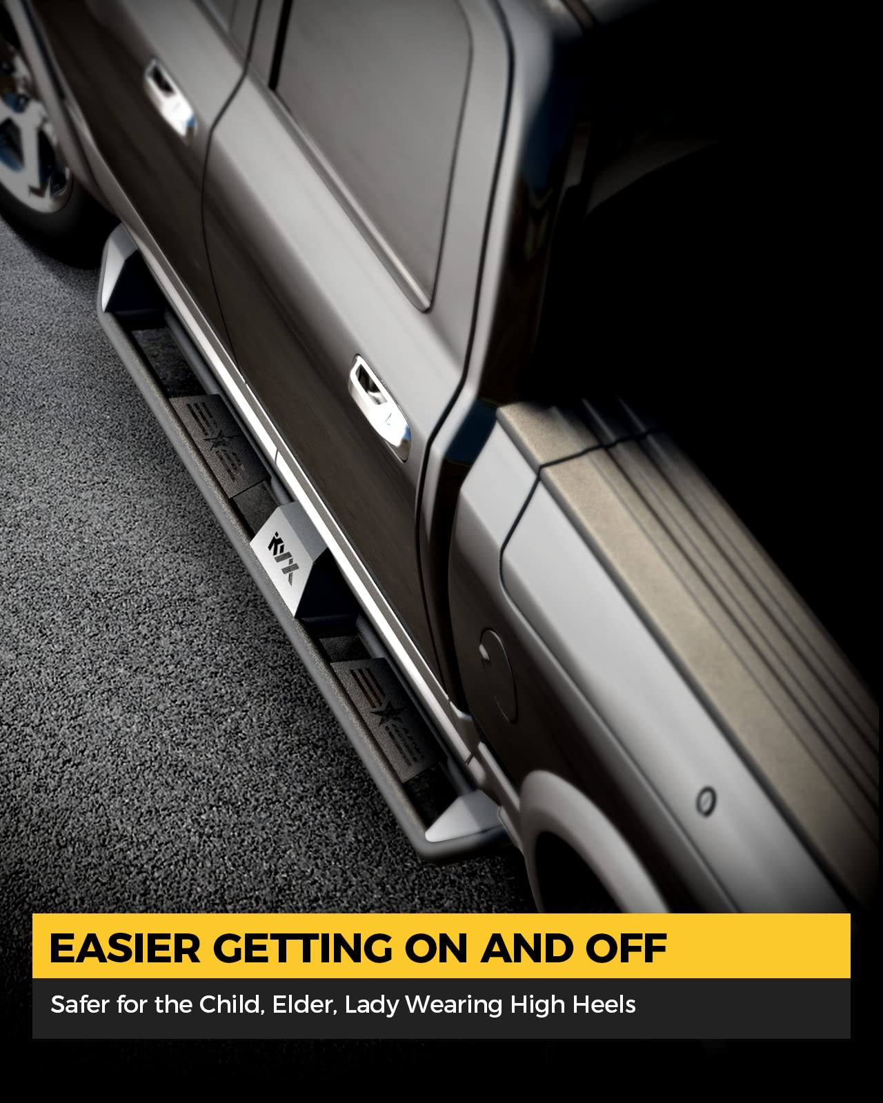 KYX Running Boards - 3 Tube Side Steps for 2007-2018 Wrangler JK, Black Stainless Steel, Model KY8CEN04400U1