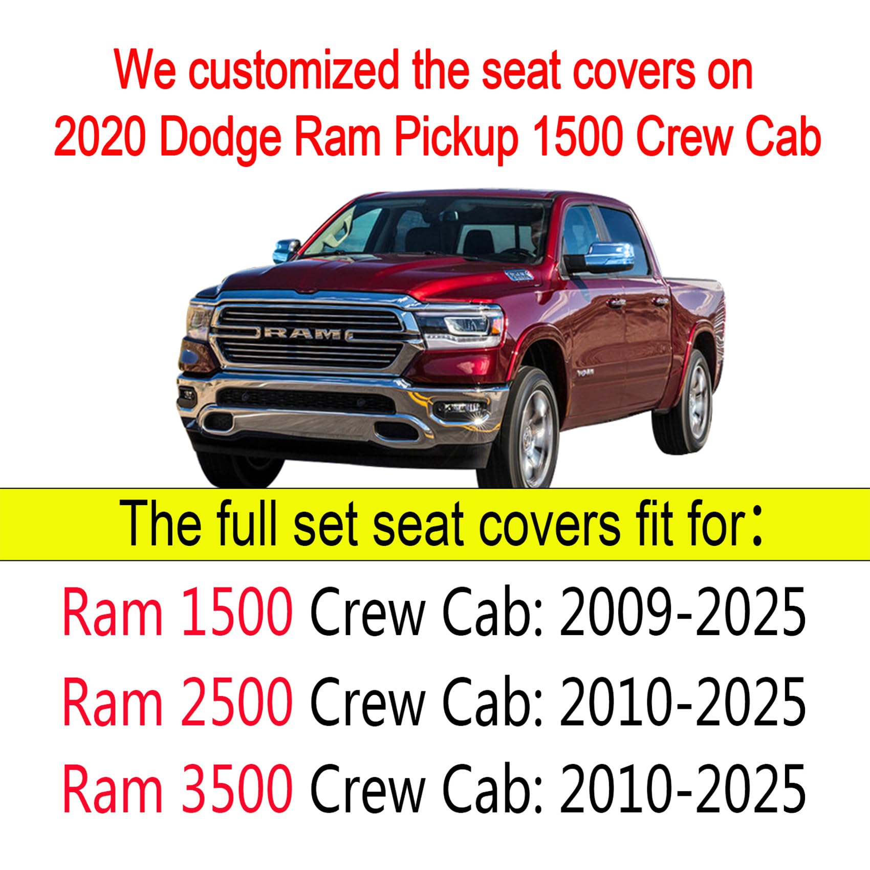 Yiertai Dodge Ram Seat Covers Compatible With 2009-2025 1500 2010-2025 2500 3500 Pickup Classic Bighorn Longhorn Laramie Crew Do