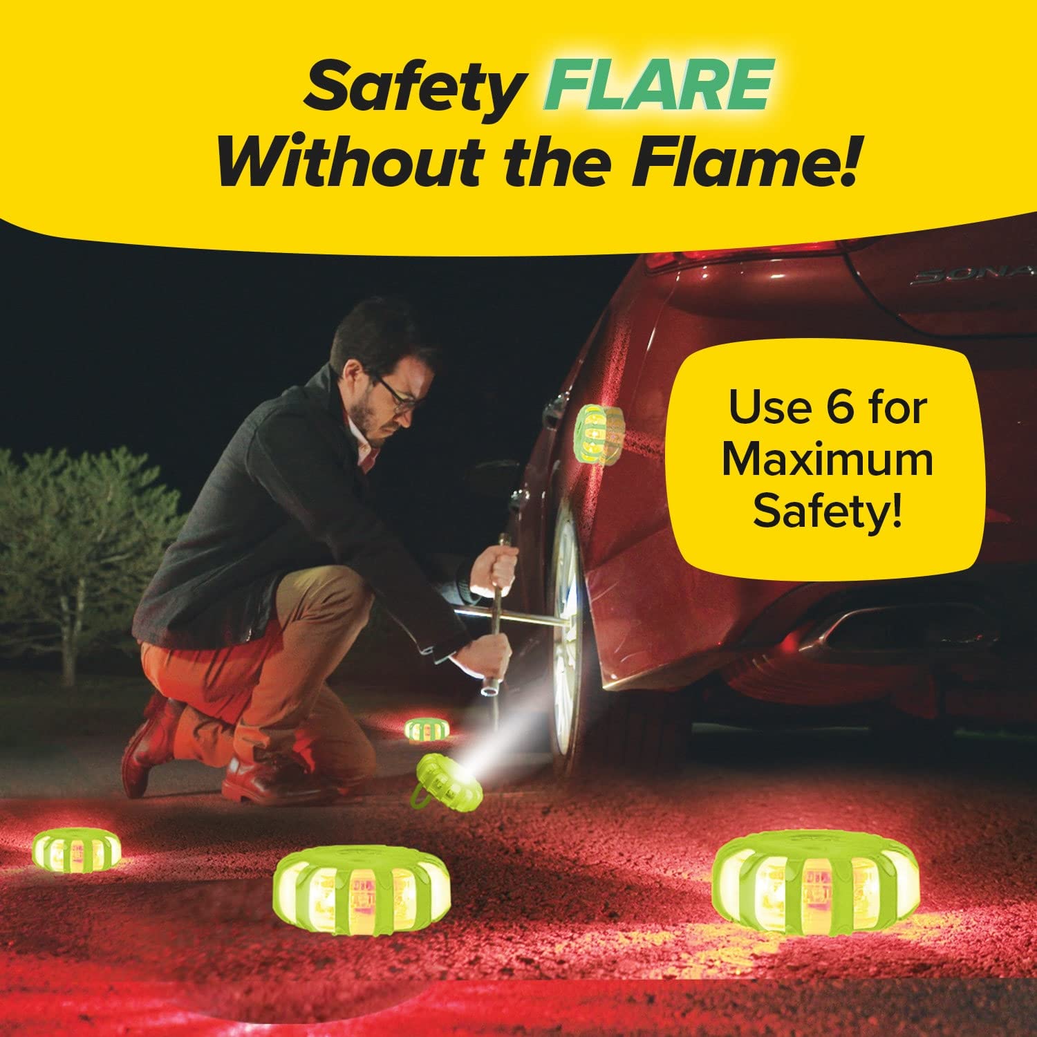 Lizard Flare LED Road Flares - Magnetic Safety Flares with 15 LEDs, 9 Modes, 6 In., Green, Model 16272 - Perfect for Emergency Kits