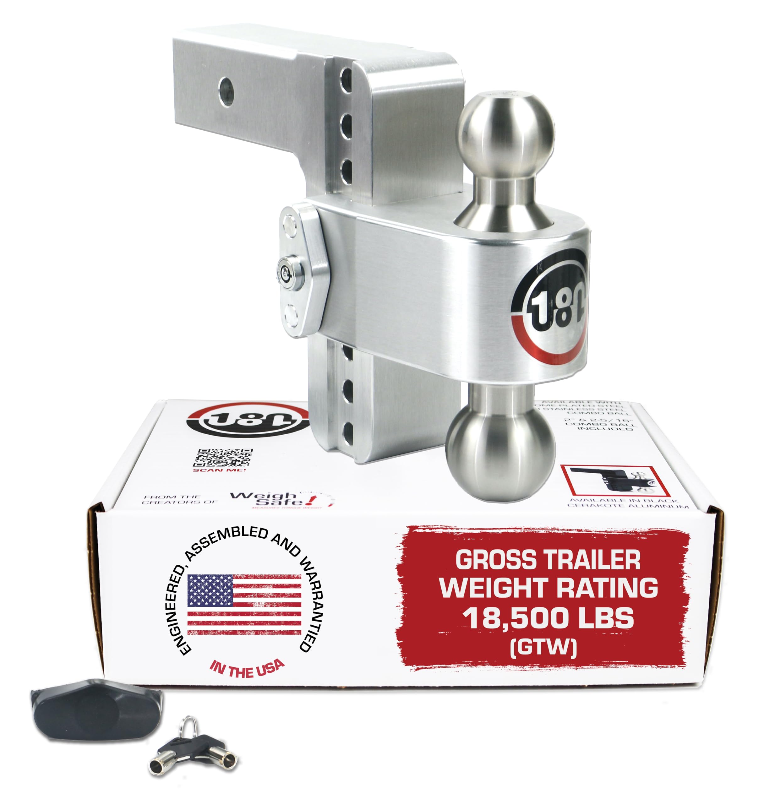 Weigh Safe Adjustable Trailer Hitch Ball Mount - 6" Drop, Heavy Duty Aluminum, 2.5" Receiver, Includes 2" & 2 5/16" Stainless Steel Tow Balls