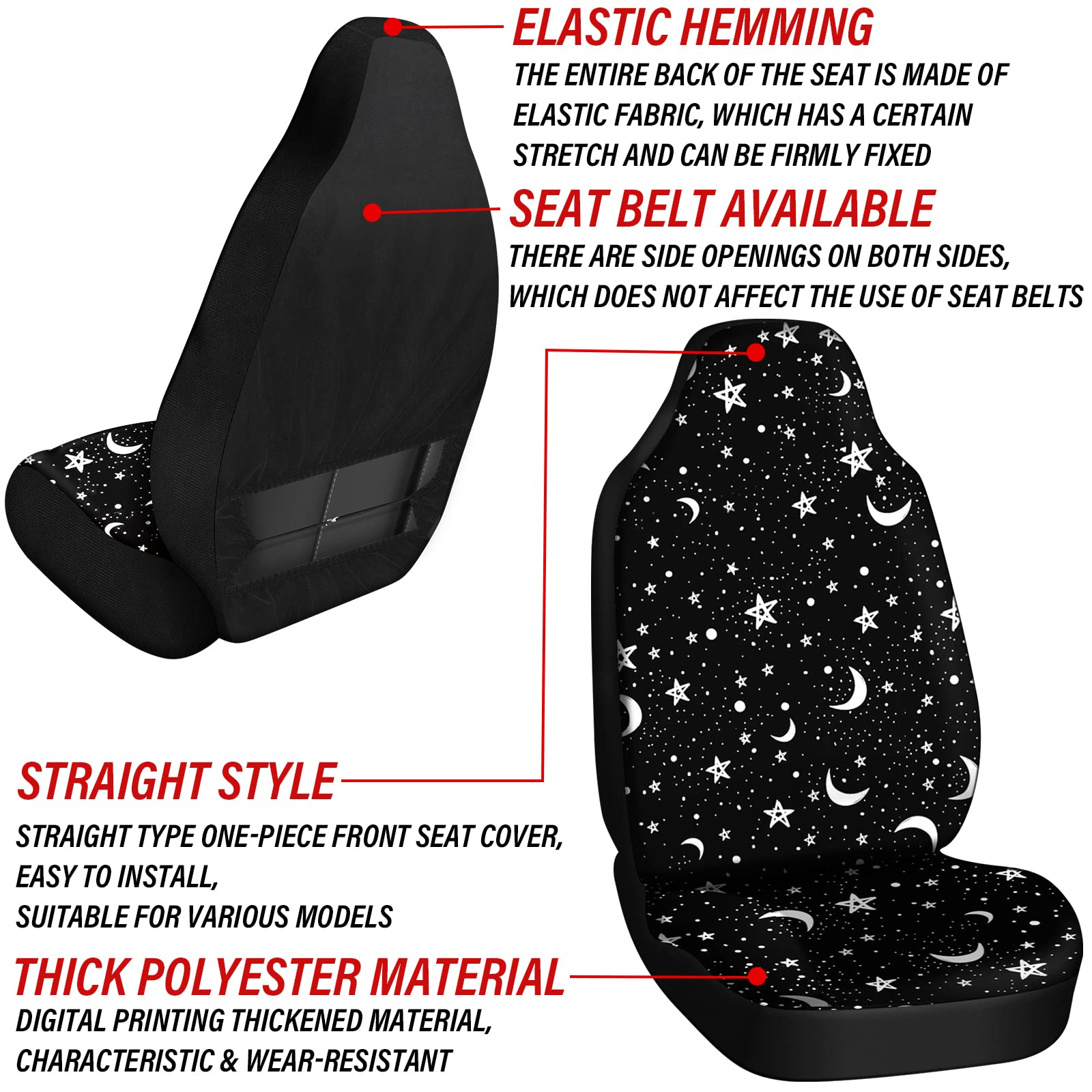 Frienda 15 Pieces Moon and Stars Car Seat Cover Full Set for Women Men Upgrade Thick Front Covers Universal Steering Wheel Separ