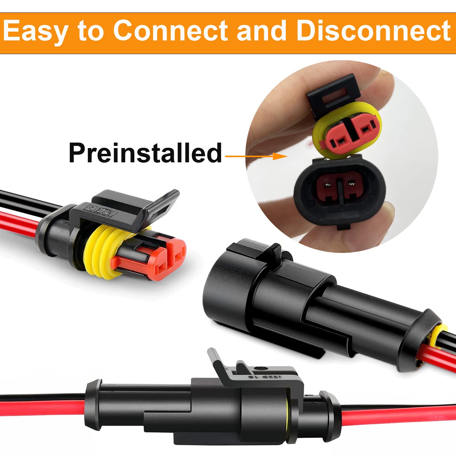Twippo 10 Kits 16 Awg 2 Pin Connector Waterproof Wire Connectors 2 Pin Automotive Electrical Connectors Quick Disconnect 2 Wire