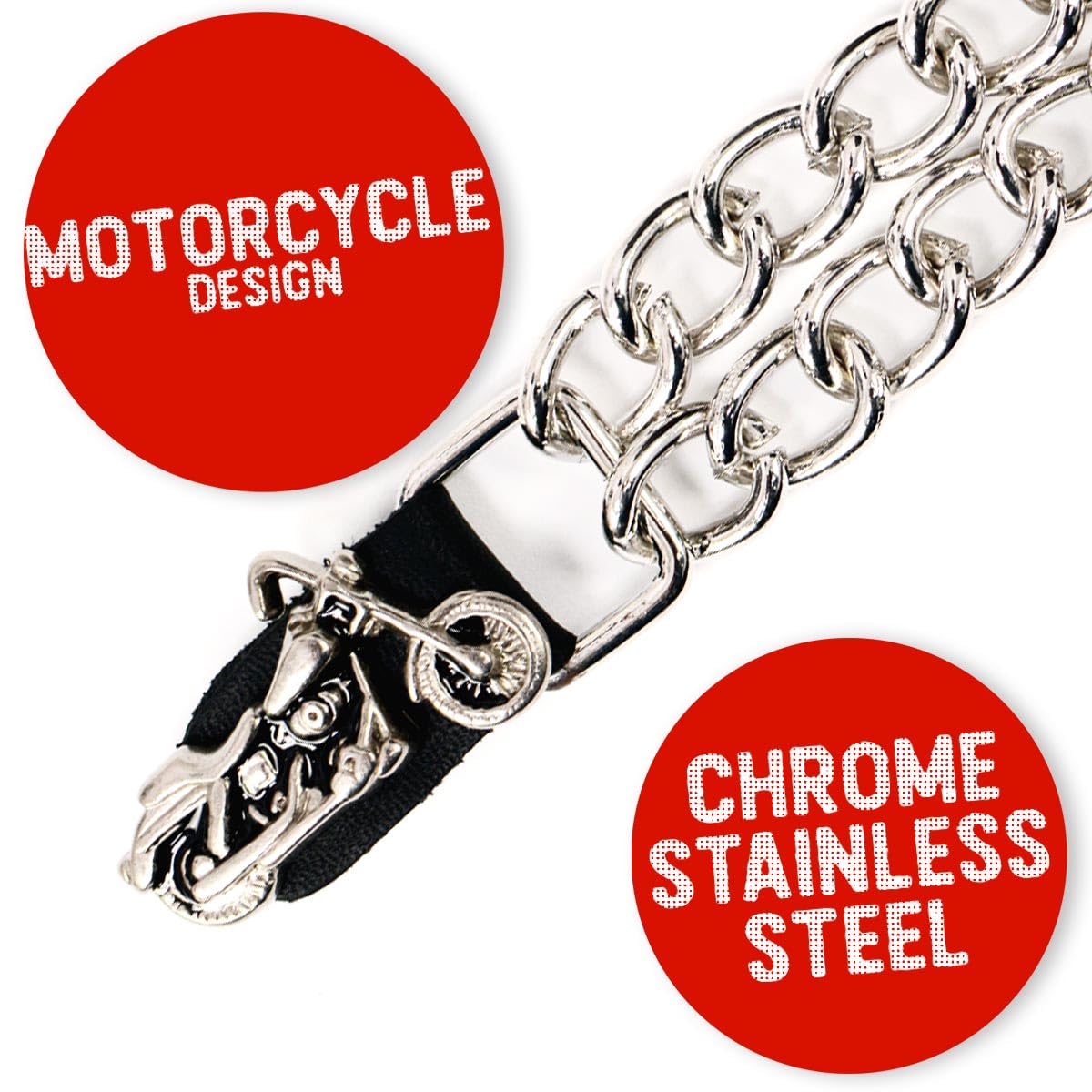 Milwaukee Leather Motorcycle Medallion Vest Extender - Double Chrome Chains Genuine Leather 6.5 Extension 4-PCS MLA6006SET - 4