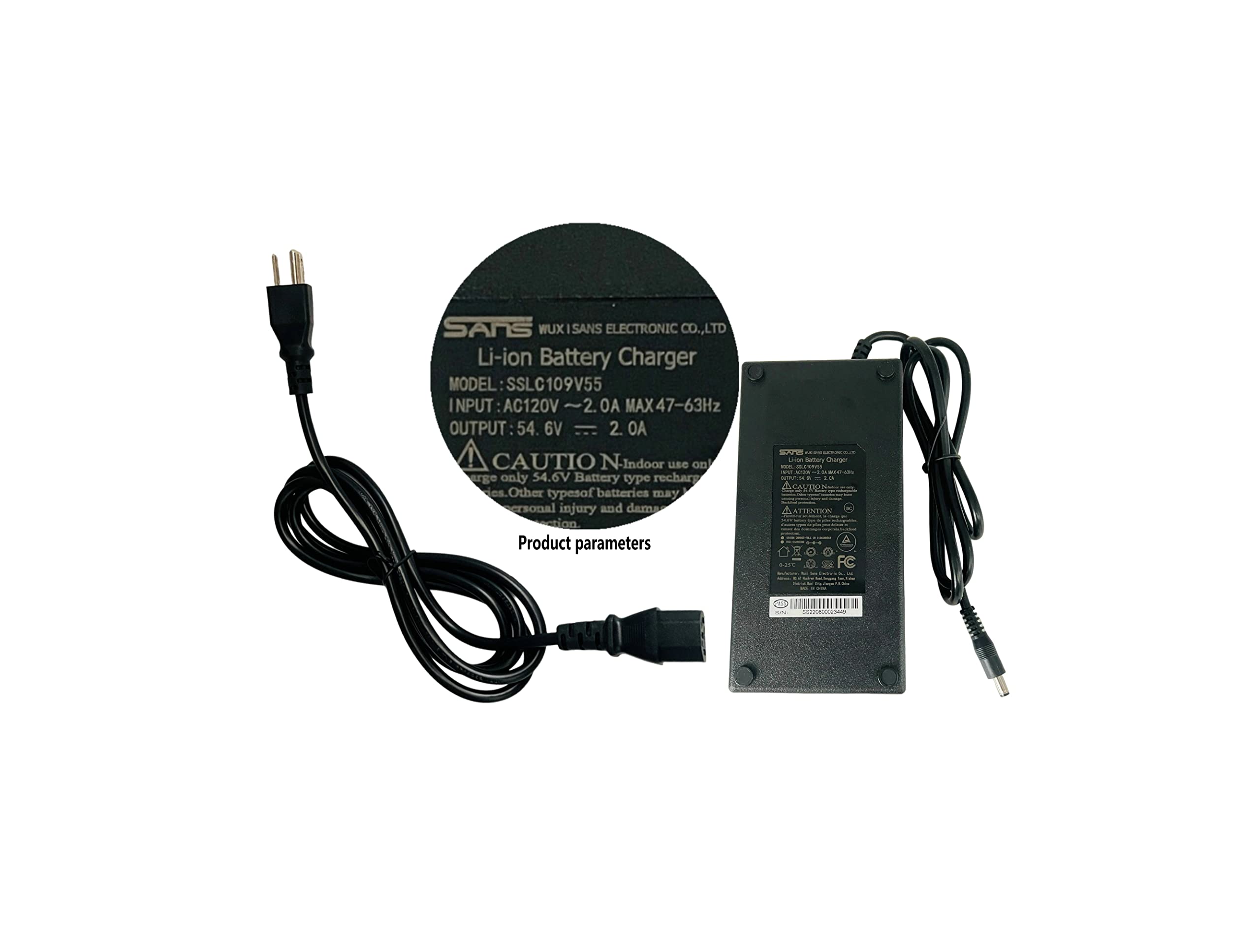 Syvrac 2A Electric Bike Charger for 48V Lithium Battery, AC120V Input, DC2.1MM Jack, Black 2, Model 1F-DPOWER-1-