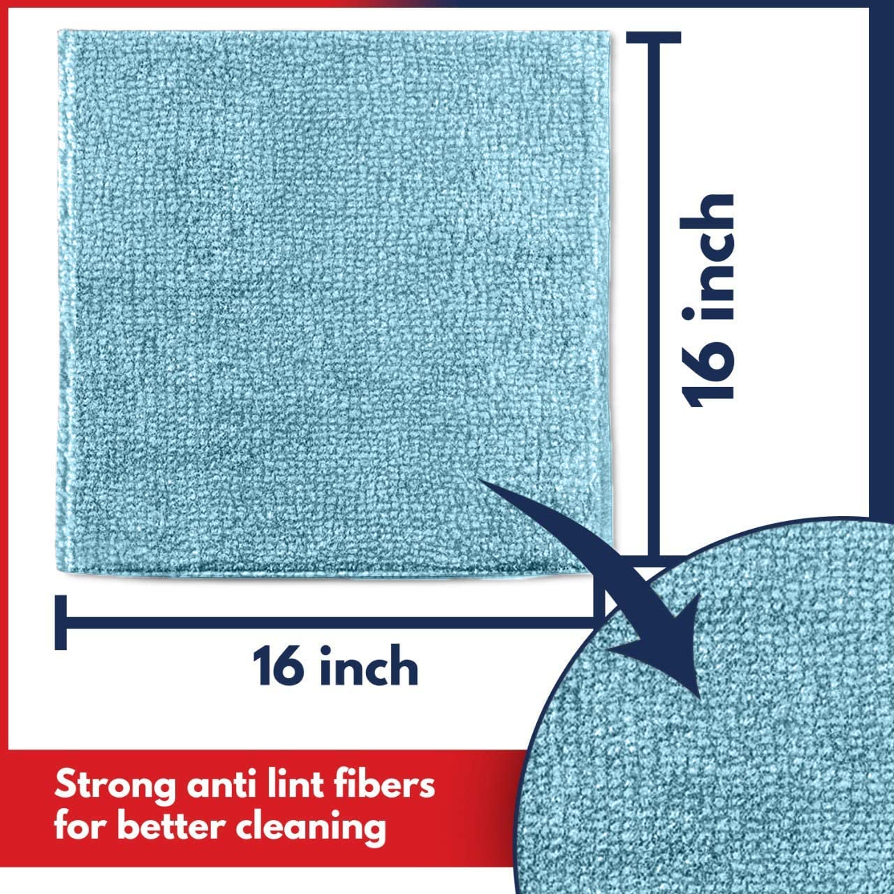 Usanooks Microfiber Cleaning Cloth - 12Pcs (16X16 Inch) High Performance - 1200 Washes, Ultra Absorbent Towels For Cars Weave Gr