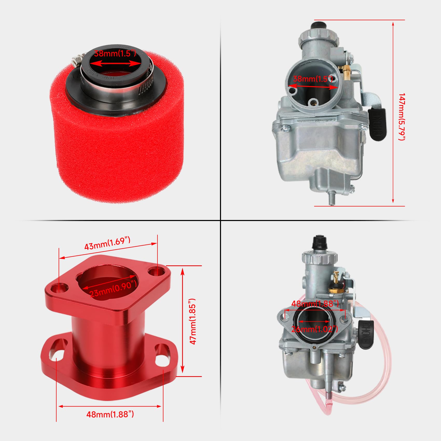 FVRITO VM22 Racing Carburetor for Predator 212cc/196cc Mini Bikes & Go Karts, 38mm, A-Red, Includes Intake Manifold & Air Filter