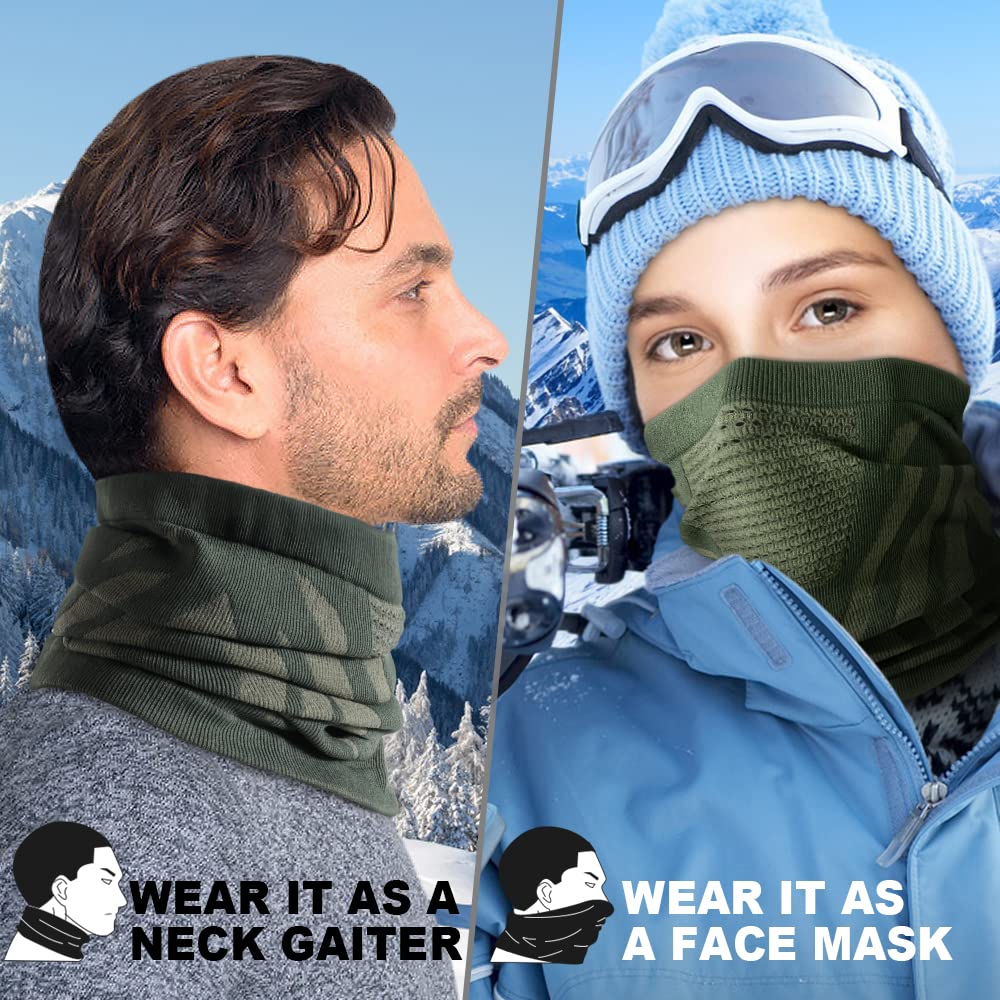 WTACTFUL Winter Neck Gaiter - Windproof Half Face Ski Mask, One Size, All Green, Model LY-W-08, Ideal for Running, Skiing, Hunting, Cycling