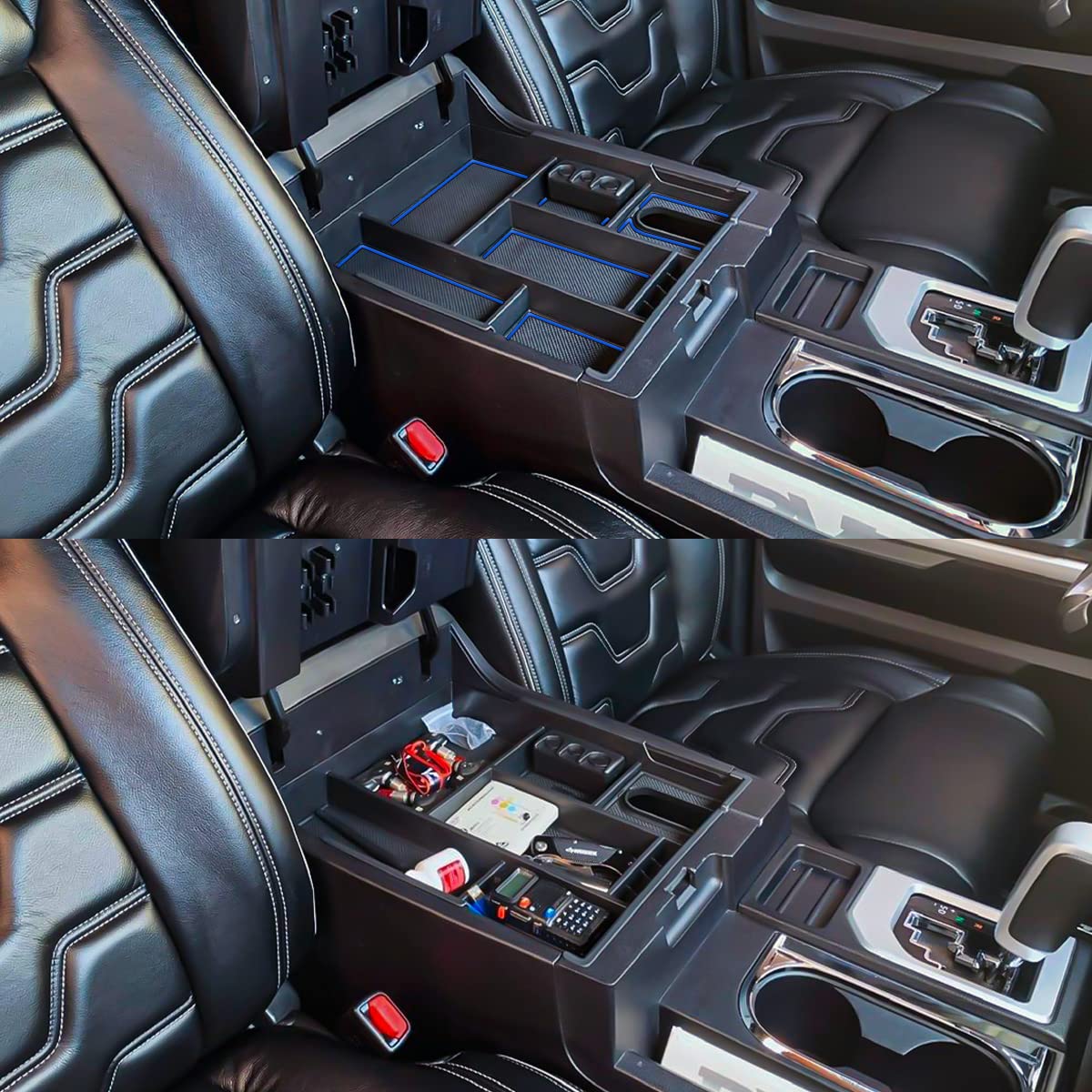 EDBETOS Center Console Tray Organizer for Toyota Tundra 2014-2021, Blue Trim, Armrest Secondary Storage Box