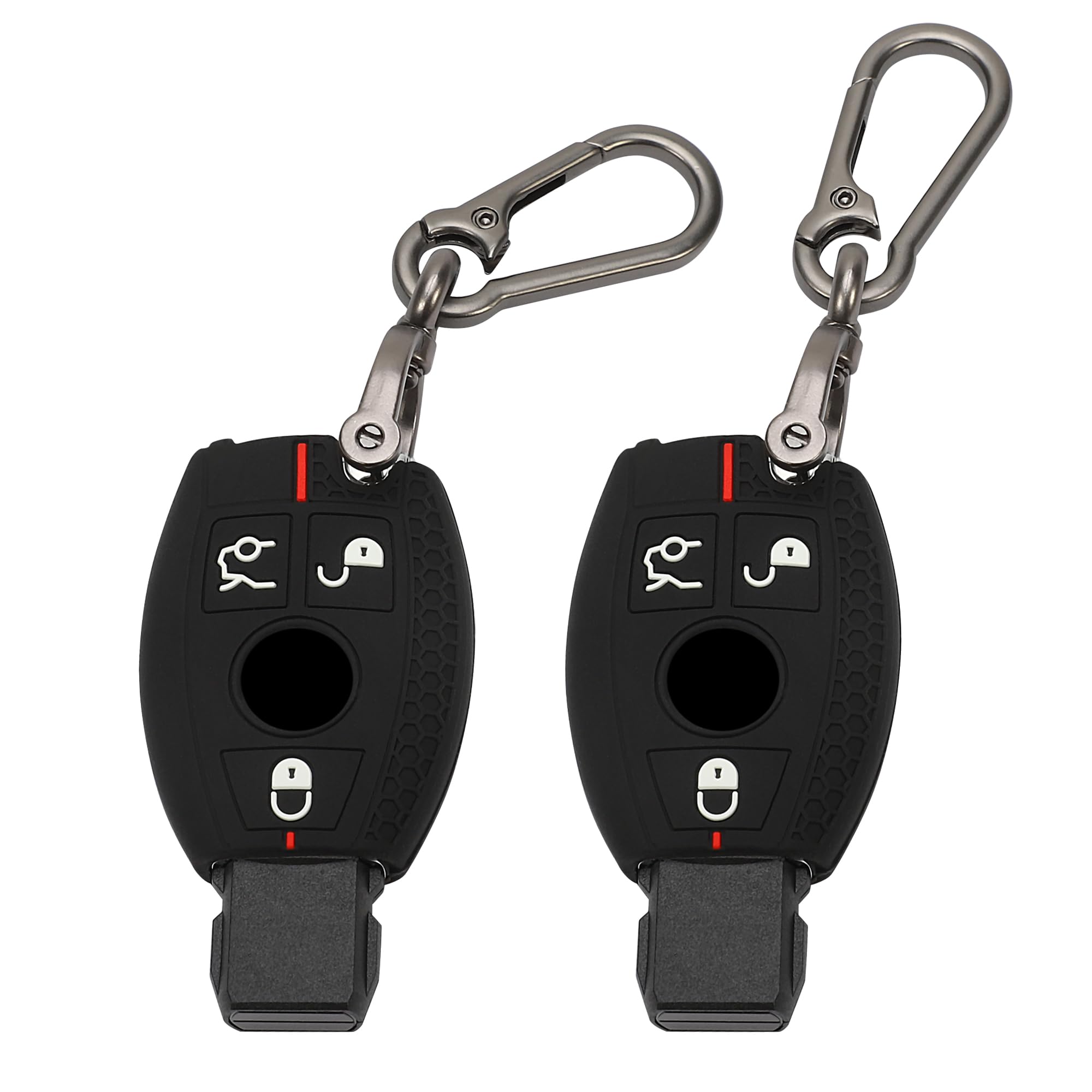 TOMALL 2 Pack for Mercedes Benz Key Fob Cover with Keychain, 3 Buttons Silicone Rubber Key Fob Case Fit for Mercedes Benz C E S 