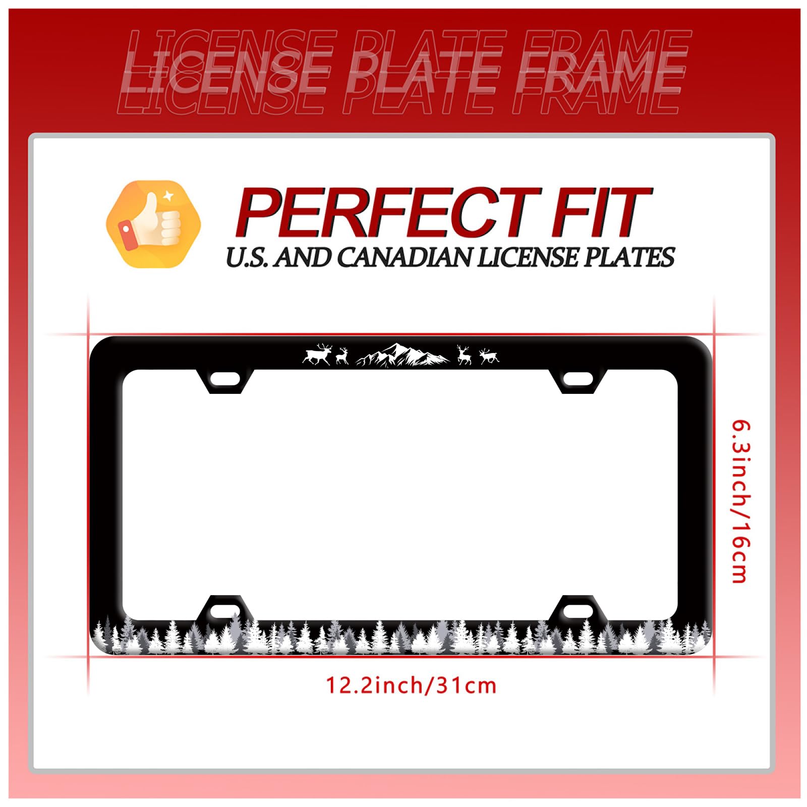 Mountain Forest Camping License Plate Frame Deer Aniaml License Plate Colorful Stainless Steel Auto Parts Funny License Plate De