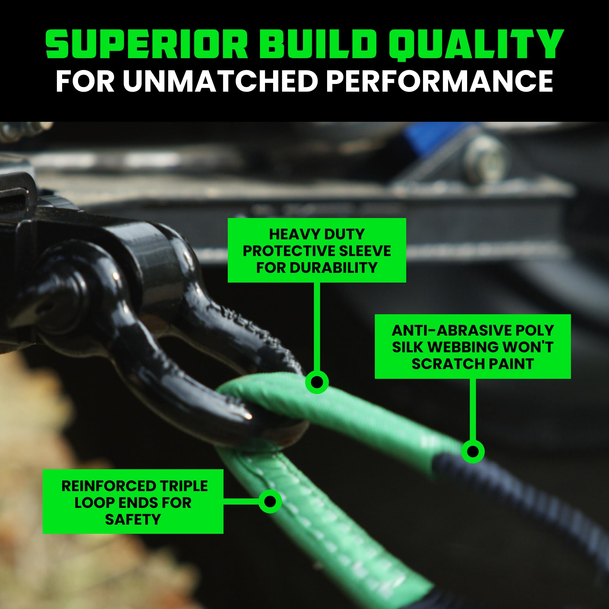 Rhino USA Heavy-Duty Recovery Gear Combo - 30' Strap & Shackle Hitch for Off-Road Truck Vehicle Towing Accessories