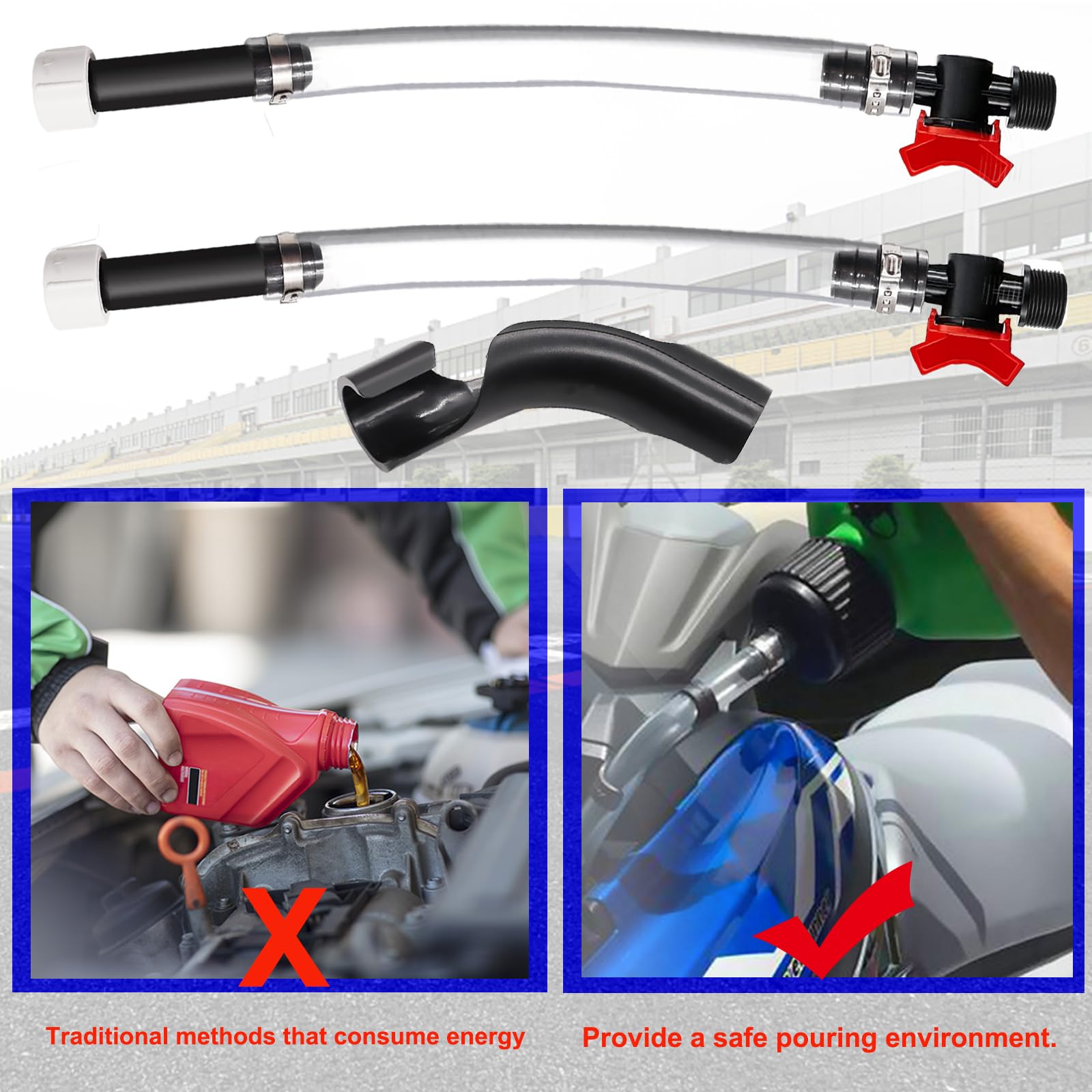Taiss 4PCS Racing Fuel Jug Hose with Ball Valve & 2 Benders,14 Inch Fuel Filler Hose for LC2 Jugs Gas Can Spout Replacement Gas