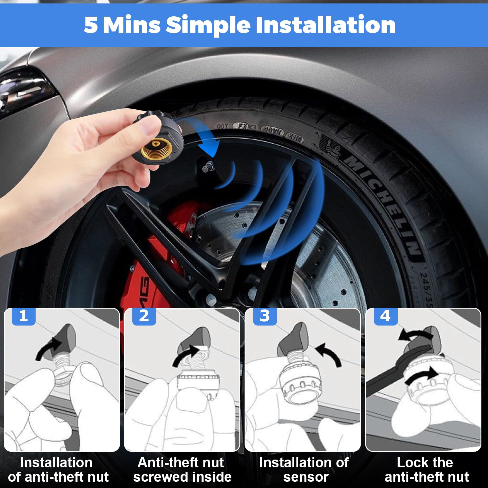 RV Tire Pressure Monitoring System -TPMS 2025 Upgrade Tire Pressure Monitor with 6 Sensors,Solar Charge & Color LCD Display, 0-9