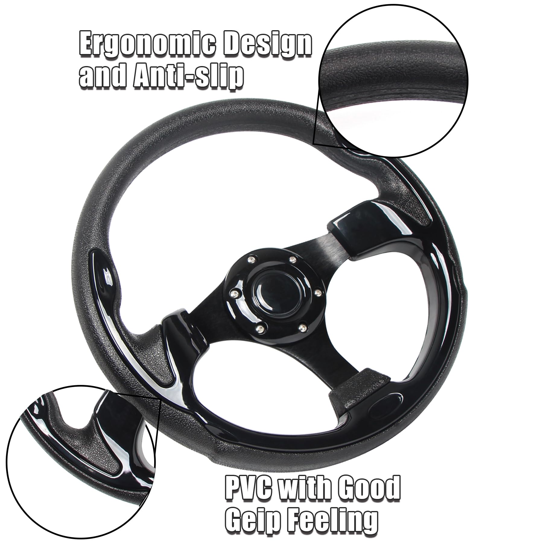 YEHICY Universal EZGO Steering Wheel - 12.5" Black PVC Frame for Yamaha Club Car DS, Precedent, Tempo, RXV & TXT