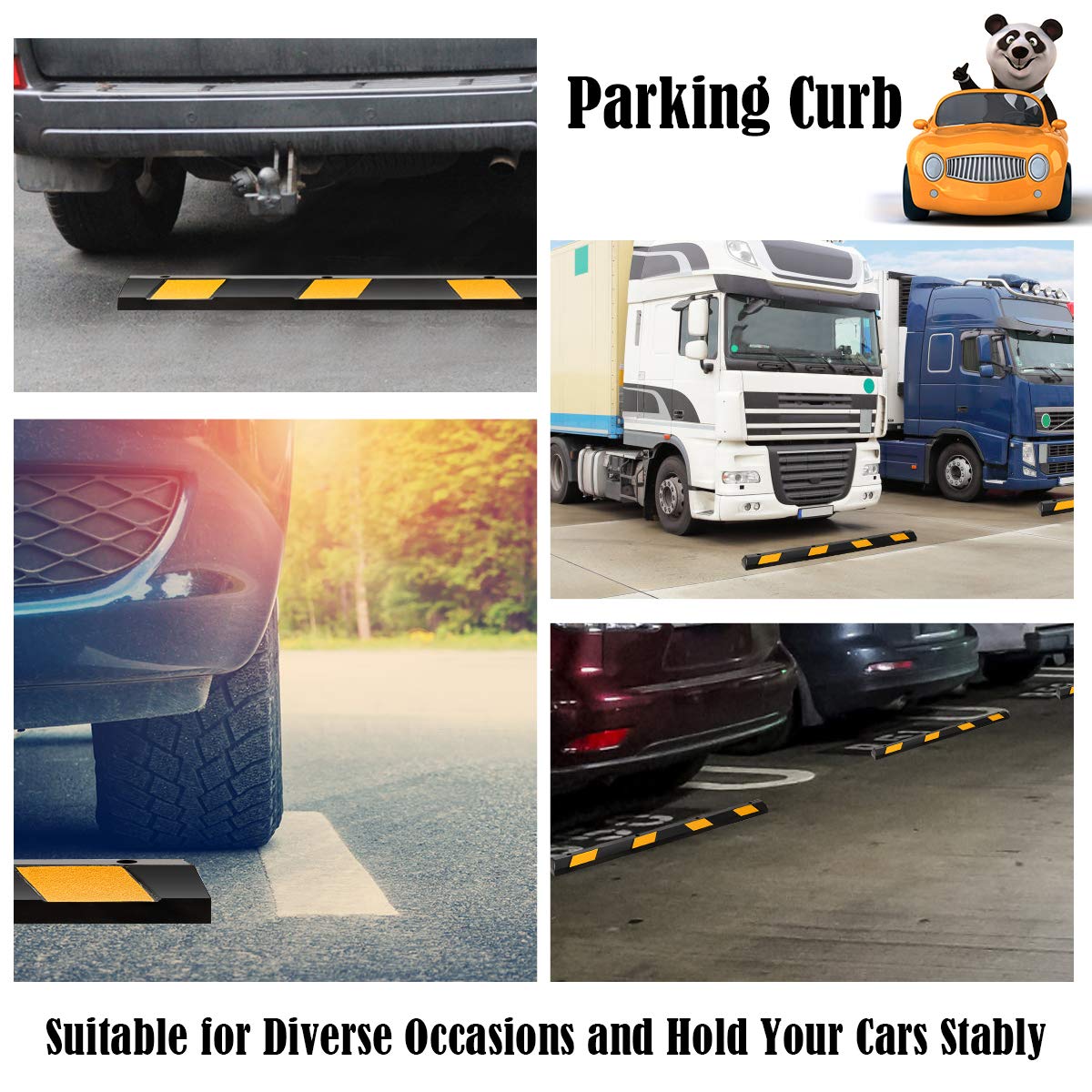 Goplus Parking Block, 72” Rubber Parking Bumpers With 8 High Reflective Yellow Safety Stripes, Heavy Duty Parking Target, Garage Wheel Stoppers Parking Curb For Car, Truck, Rv And Trailer
