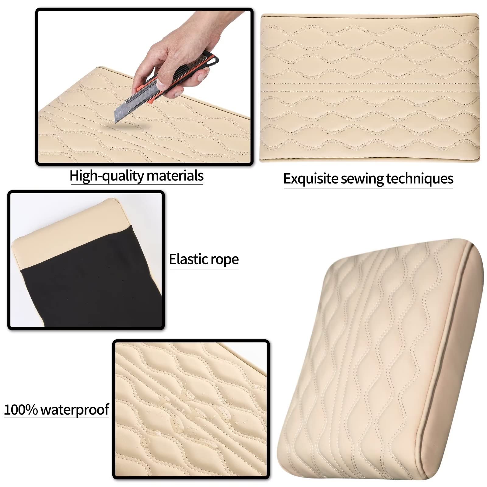 Qzhiren Car Center Console Cover-Armrest Box Mat,Memory Foam Leather Arm Rest Covering Car, Arm Rest Cushion For Suv/Truck/Vehicle(Beige)