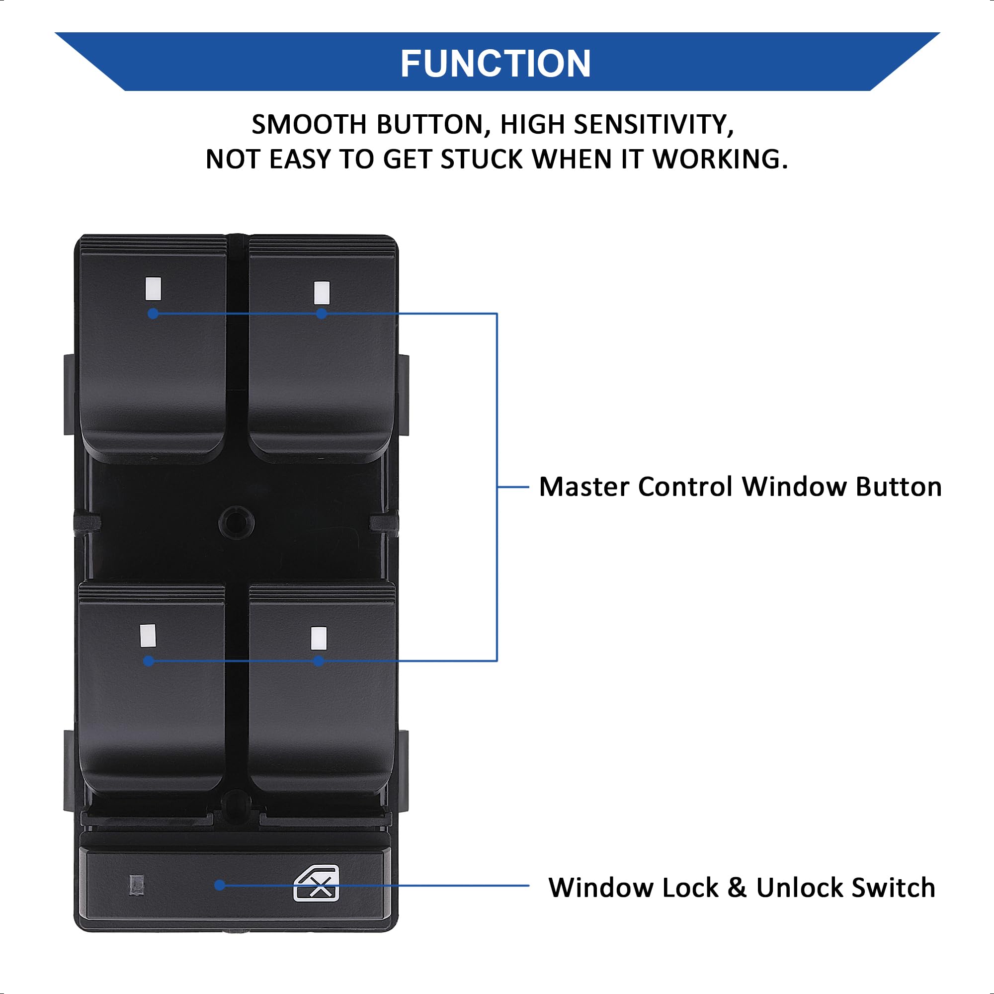 Driver Side Power Master Window Switch, Compatible With Chevy Silverado/Chevrolet Traverse/Hhr / 2007-2013 Gmc Sierra 1500 2500Hd 3500Hd / Yukon/Buick Enclave Replace Oe 25789692 20945129