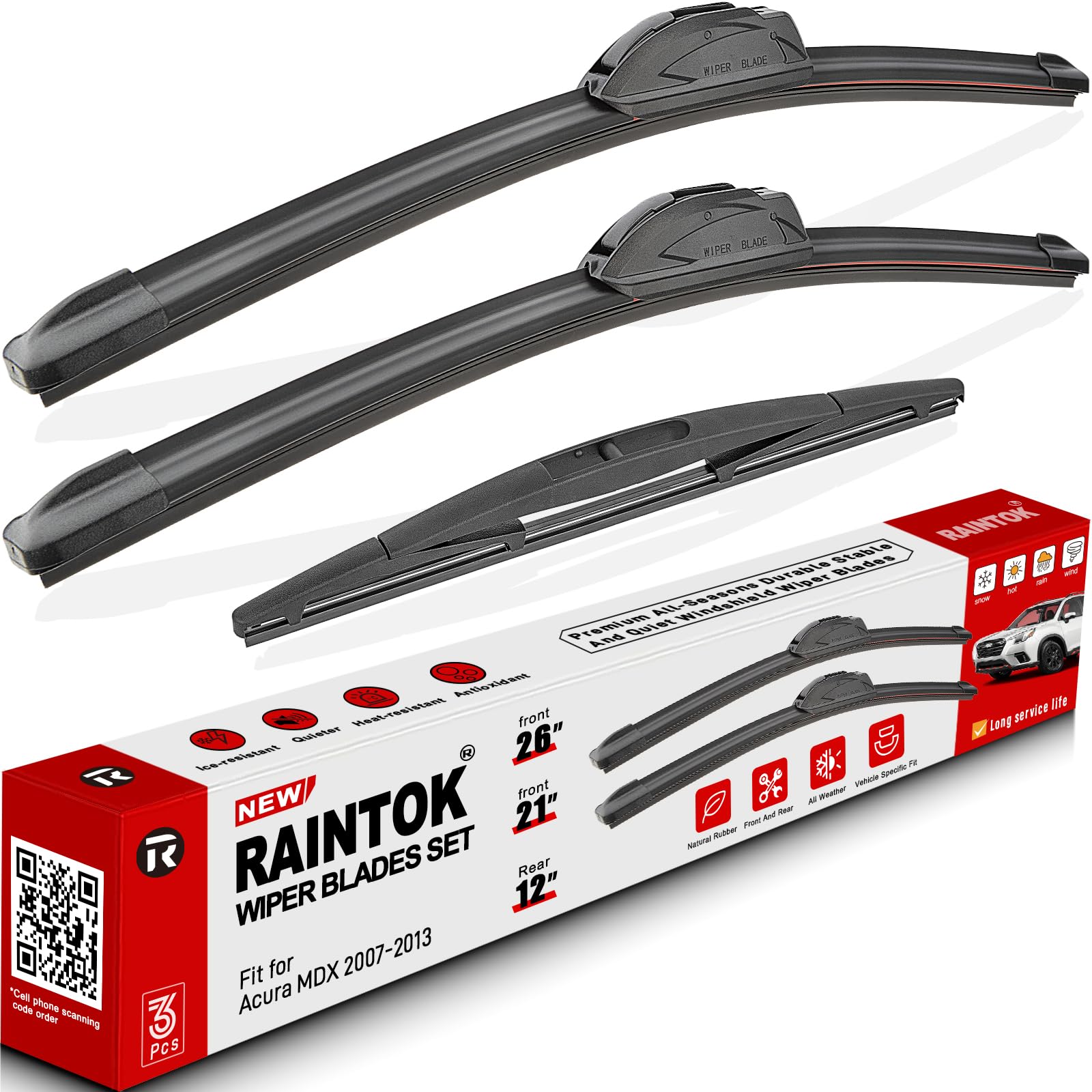 Raintok Windshield Wiper Blades Replacement For Acura Mdx 2007 2008 2009 2010 2011 2012 2013 Original Factory Quality Front Rear